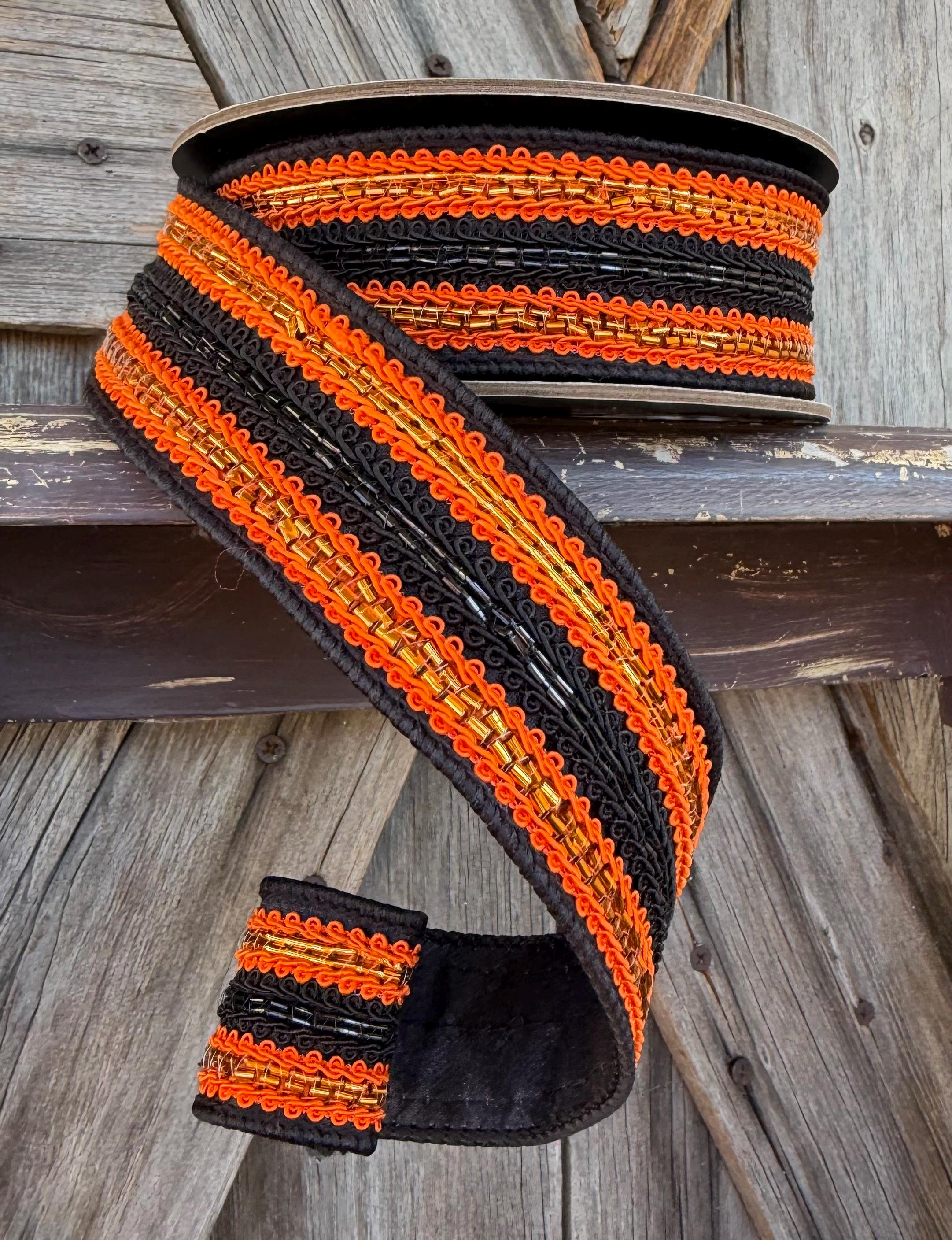 Black Orange Trimming Deluxe Wired Ribon, 1.5 Inch