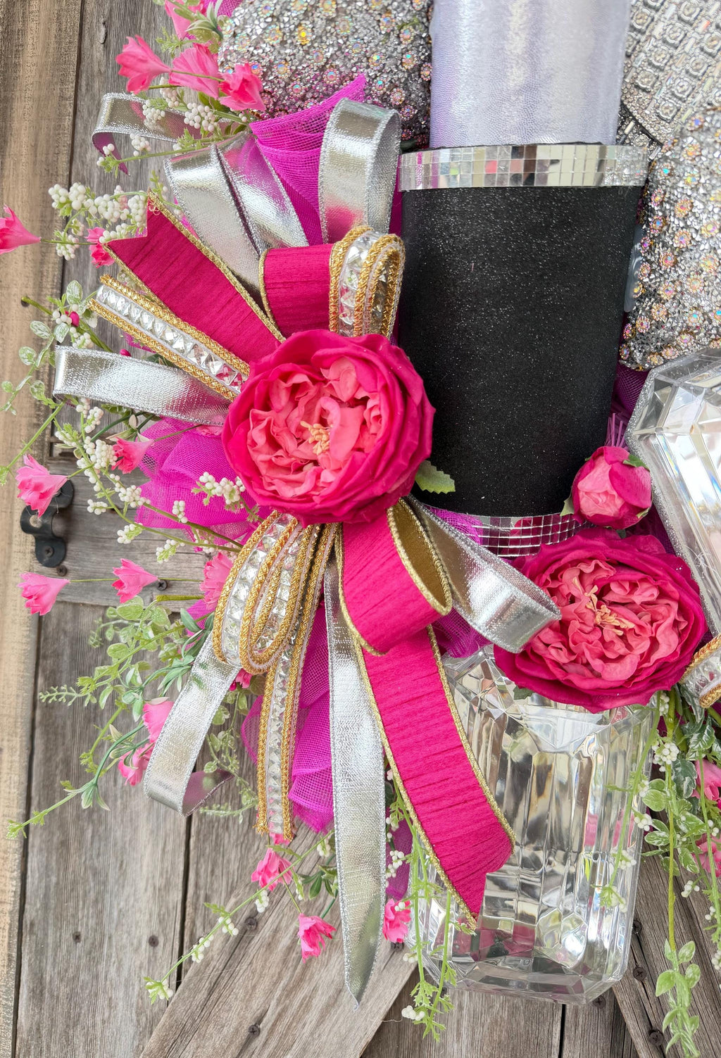 Hot Pink Glam Makeup Wreath | Lipstick Perfume Purse Door Hanger | Girly Front Door Decor | Boutique Beauty Salon Decor