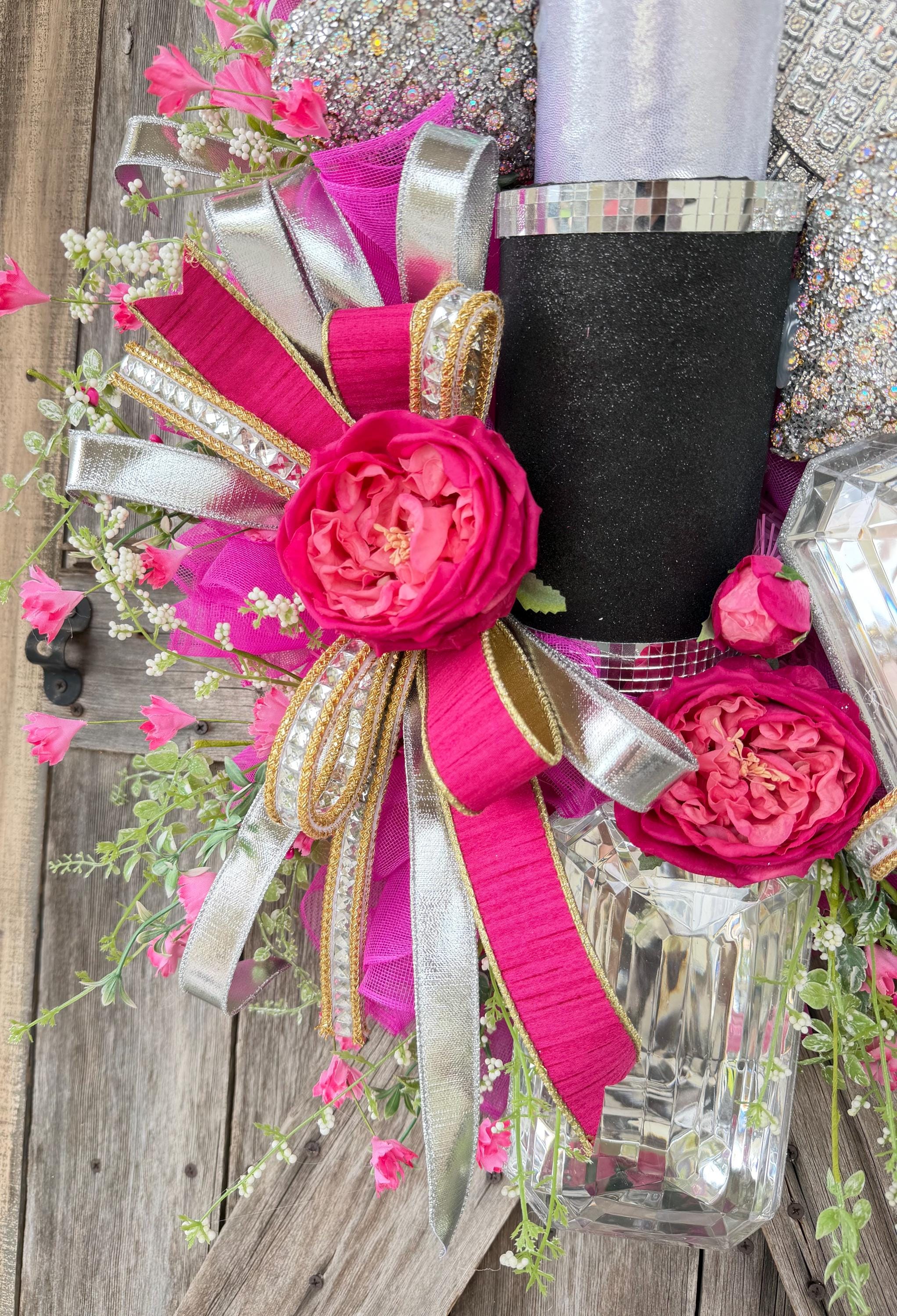 Hot Pink Glam Makeup Wreath | Lipstick Perfume Purse Door Hanger | Girly Front Door Decor | Boutique Beauty Salon Decor