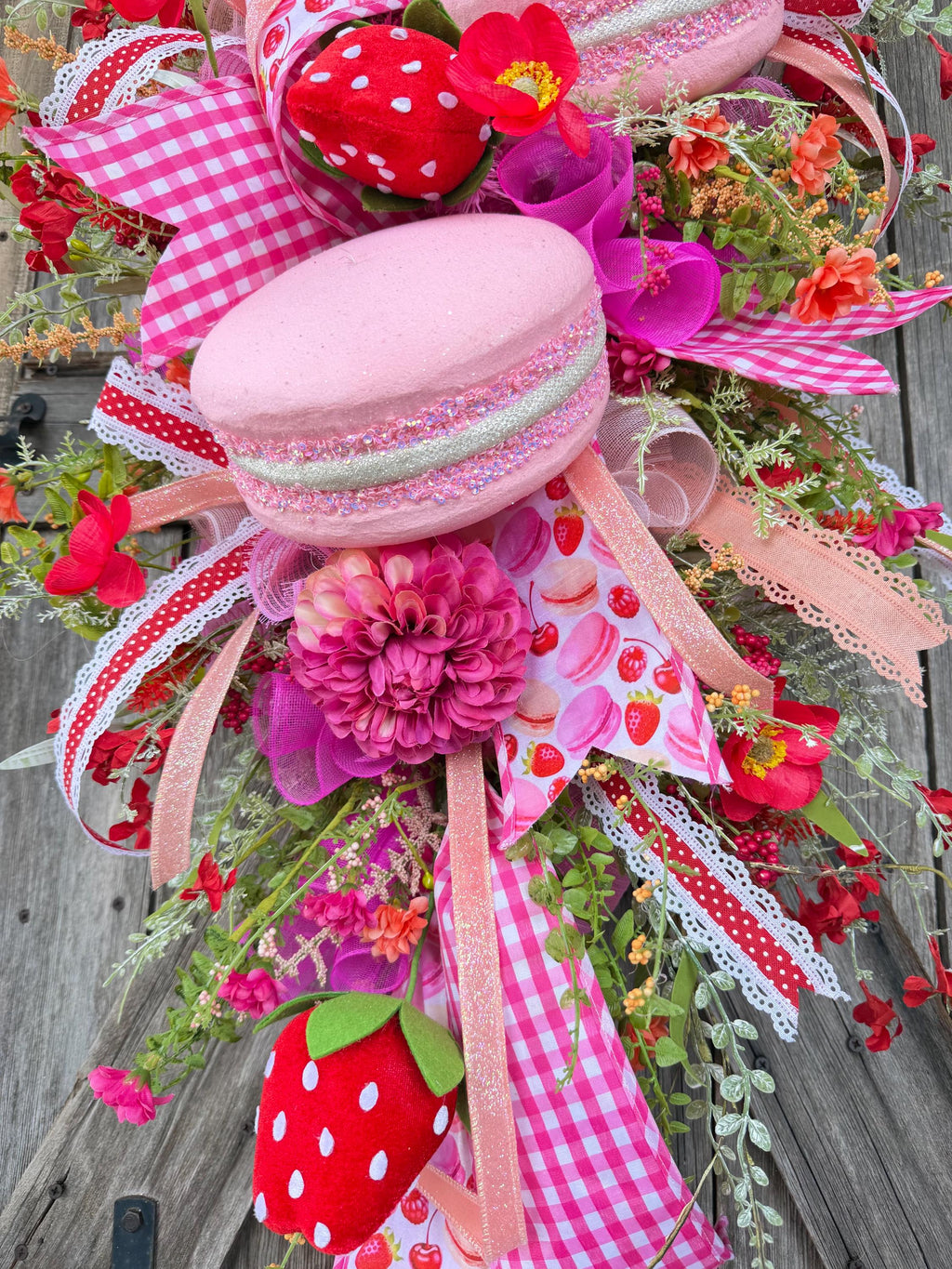 Strawberry Wreath, Macaroon Wreath, Kitchen Wreath, Everyday Wreath