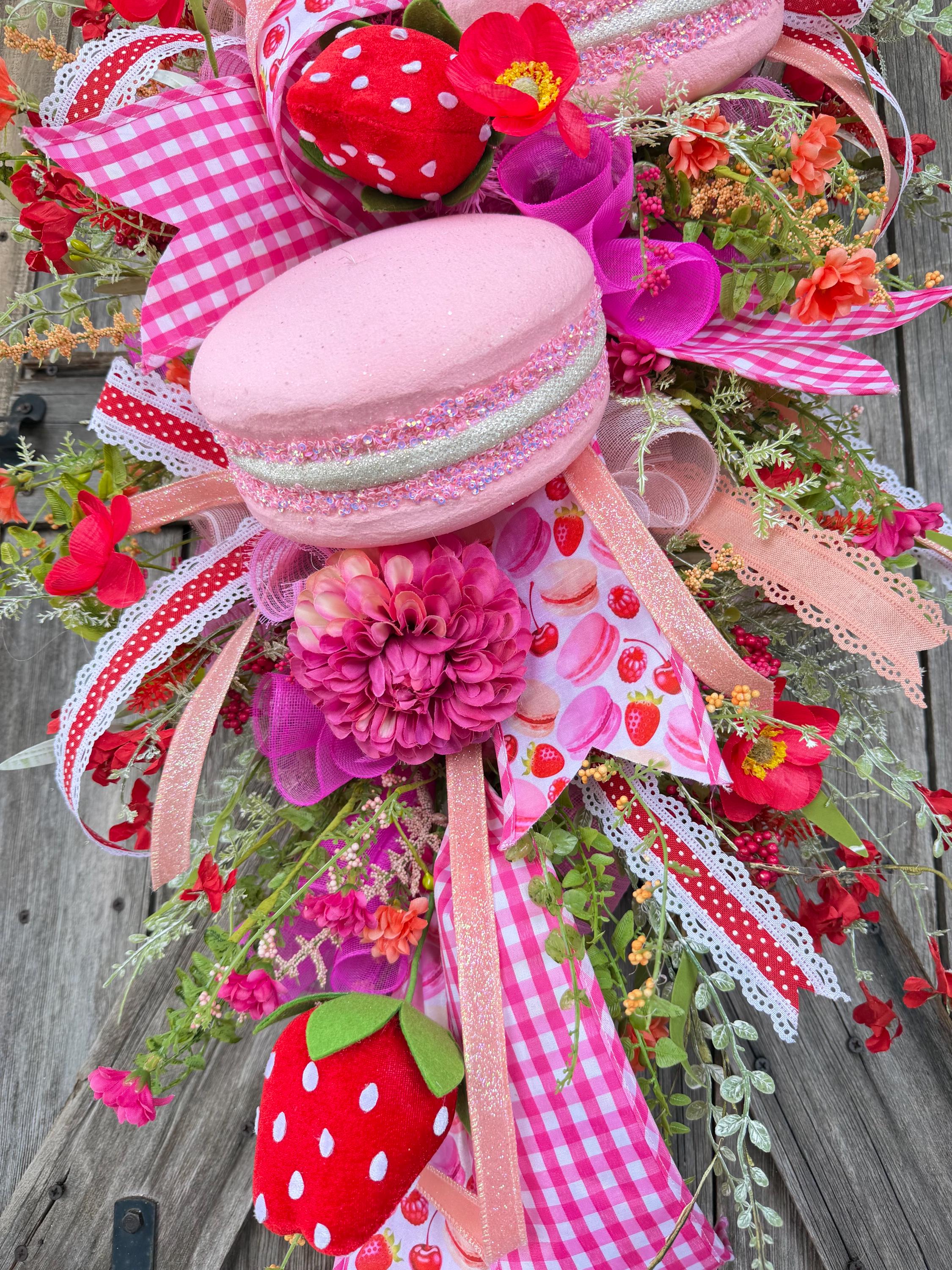 Strawberry Wreath, Macaroon Wreath, Kitchen Wreath, Everyday Wreath