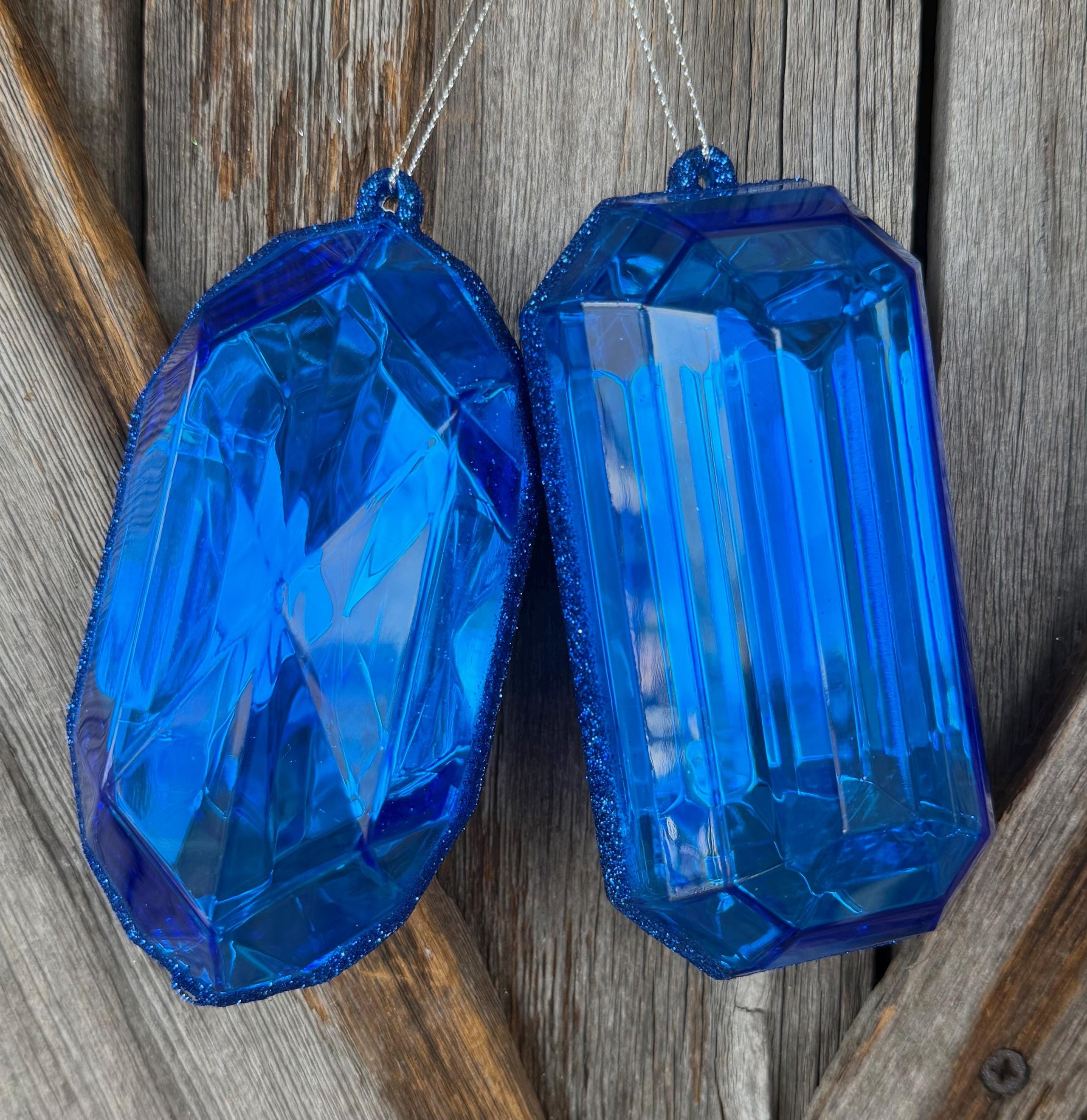 Set of 2 Blue Sapphire 5 Inch Shatterproof Ornaments