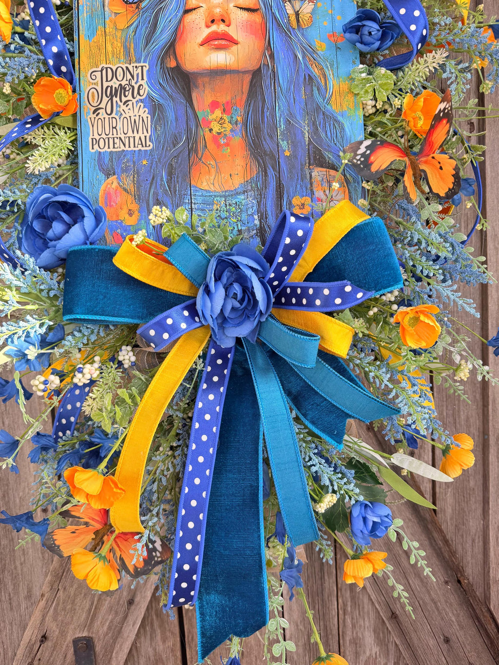 Summer Wreath, Blue Yellow Floral Wreath, Butterfly Wreath, Inspirational Door Decor, Front Door Wreath, Everyday Wreath, Ba Bam Wrea