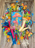 Whimsical Mushroom Wreath, Colorful Butterfly Garden Wreath, Cottagecore Door Decor, Bright Spring Summer Wreath, Fairy Garden Woodland Deco