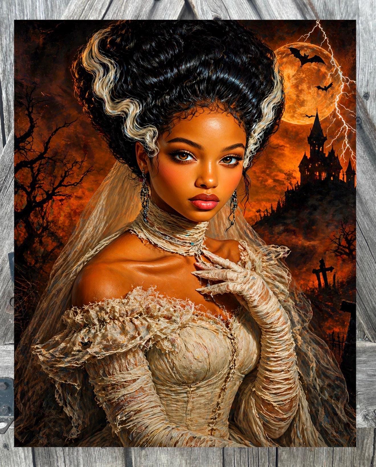 Black Bride of Frankenstein , Halloween Sign, Halloween Decor, Halloween Wall Art