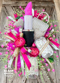 Hot Pink Glam Makeup Wreath | Lipstick Perfume Purse Door Hanger | Girly Front Door Decor | Boutique Beauty Salon Decor