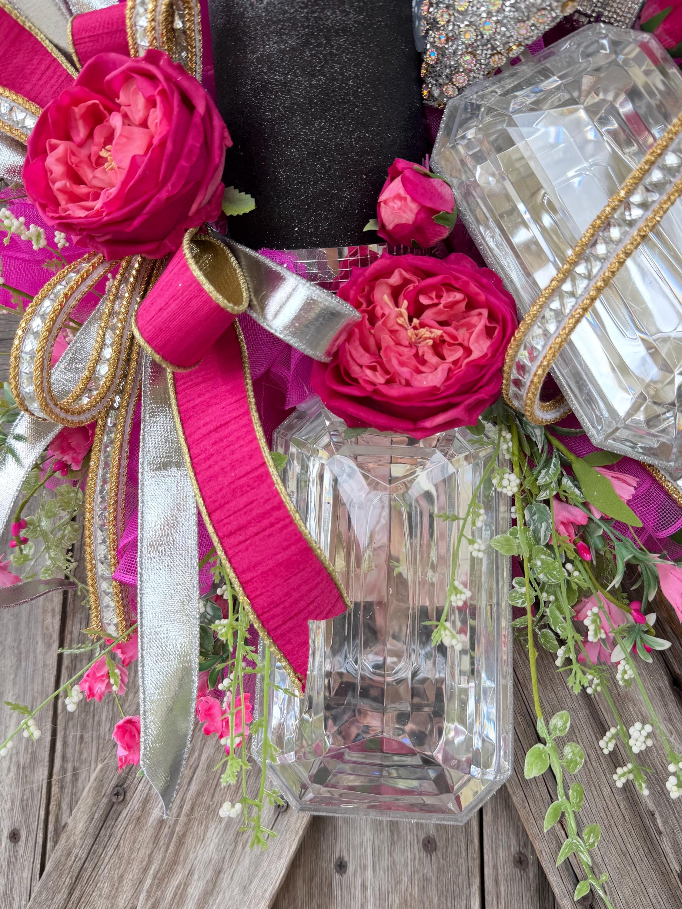 Hot Pink Glam Makeup Wreath | Lipstick Perfume Purse Door Hanger | Girly Front Door Decor | Boutique Beauty Salon Decor