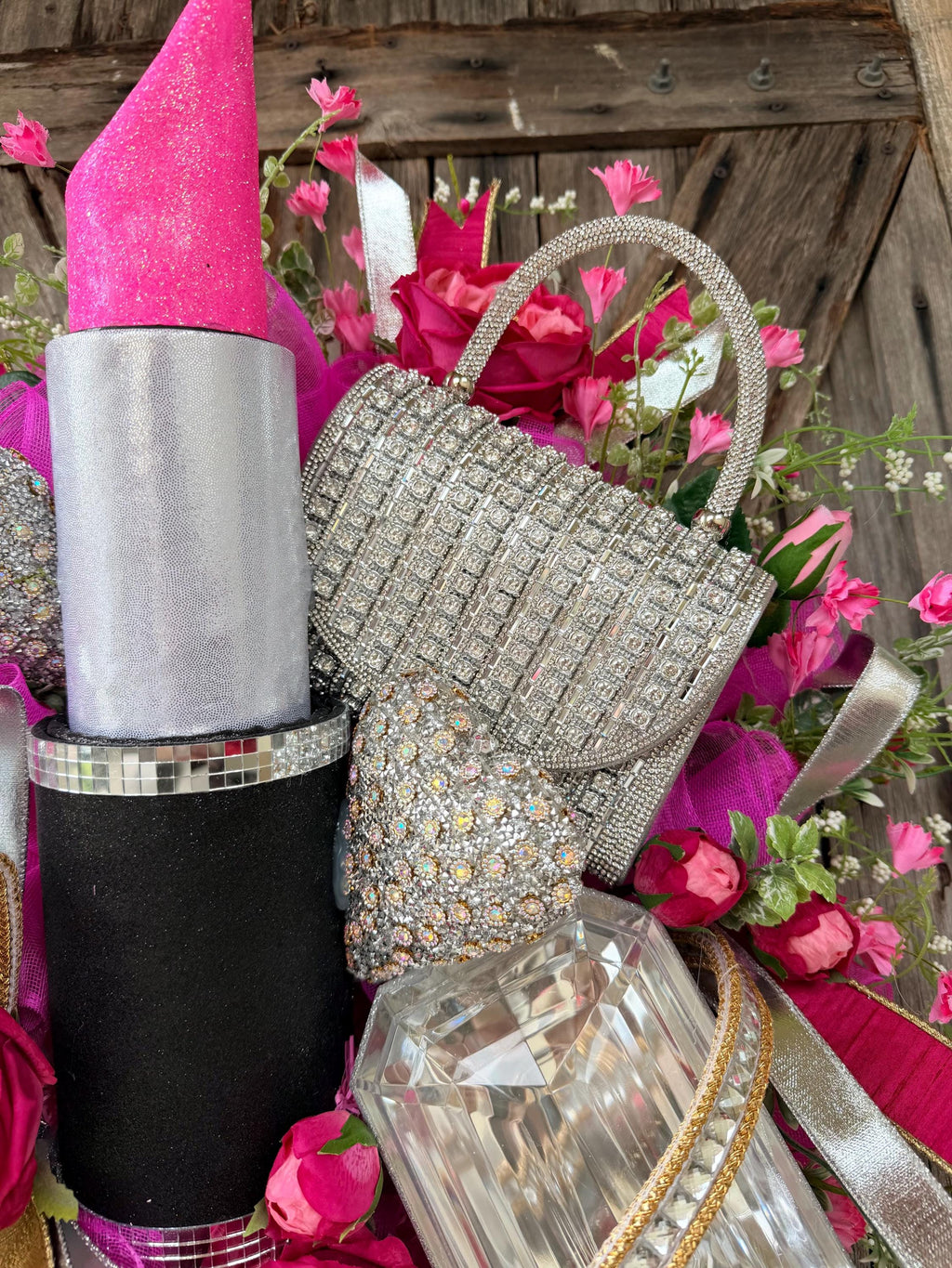 Hot Pink Glam Makeup Wreath | Lipstick Perfume Purse Door Hanger | Girly Front Door Decor | Boutique Beauty Salon Decor
