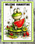Welcome Summertime, Summer Sign, Frog Decor, Watermelon Sign