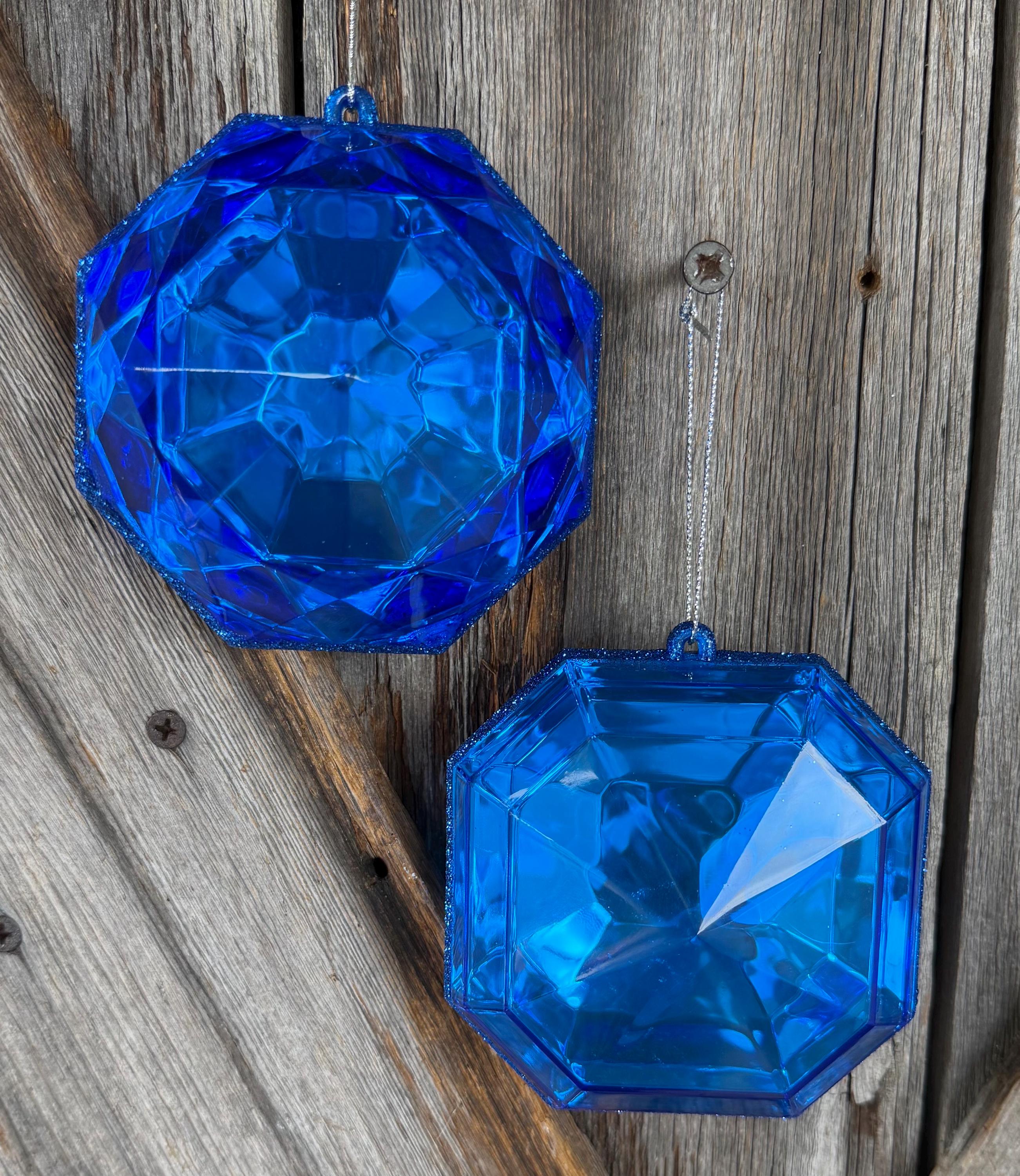 Set of 2 Blue Sapphire 4 Inch Shatterproof Ornaments
