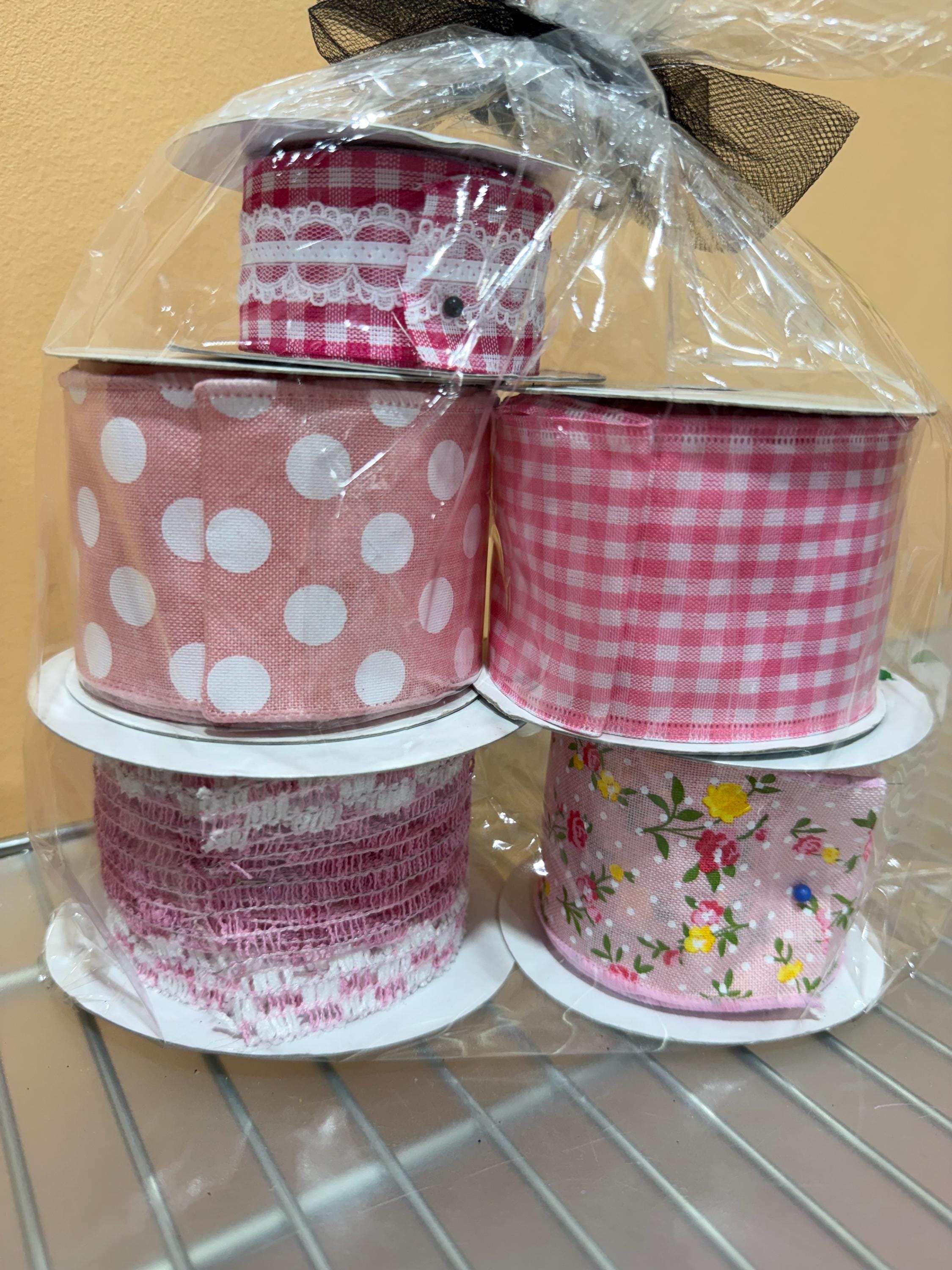 Rolls of Pink White Ribbon~ Jackie, Warehouse Sale