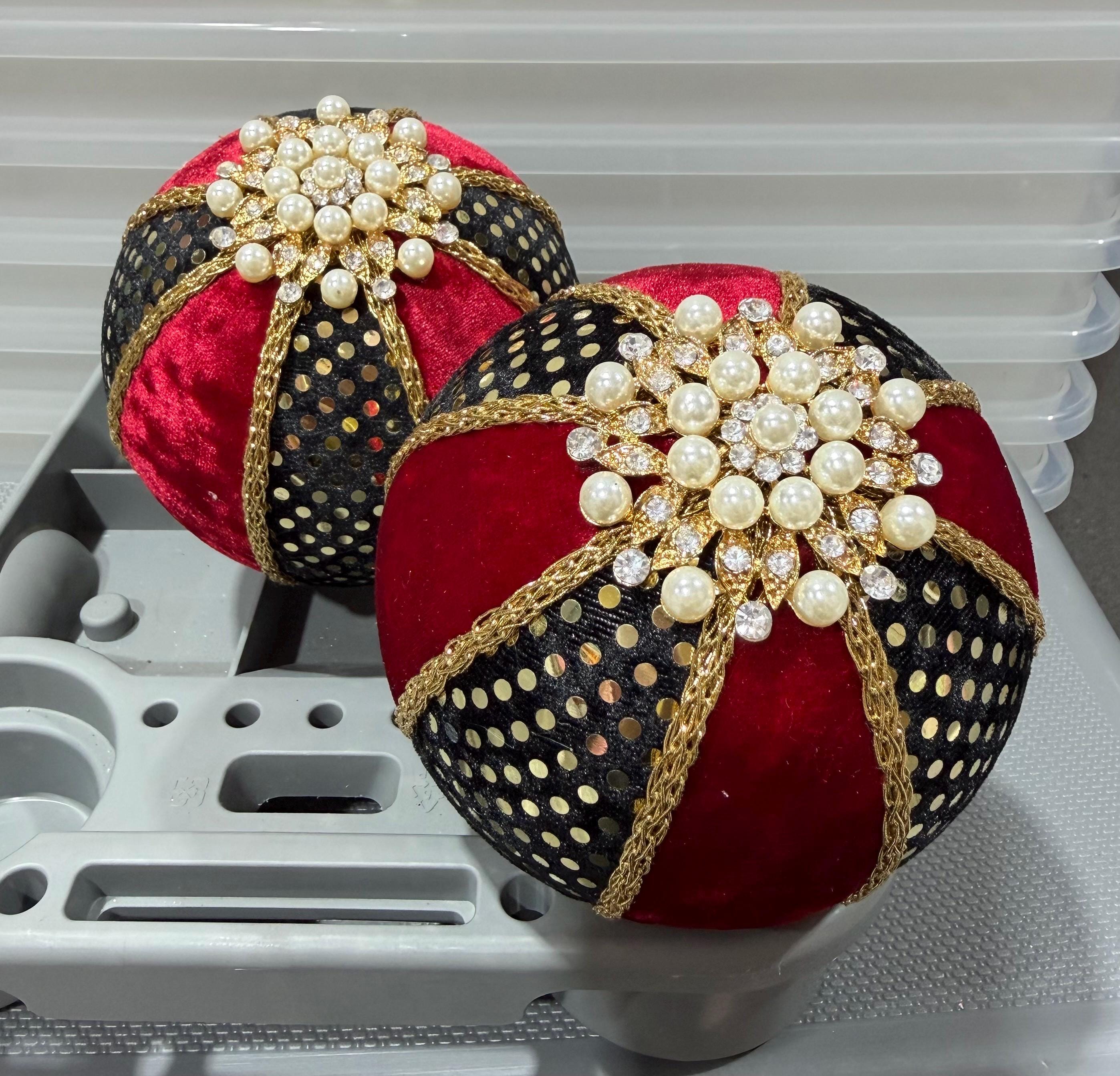 Set of Ornaments Jeweled~ Deep Red Black Gold