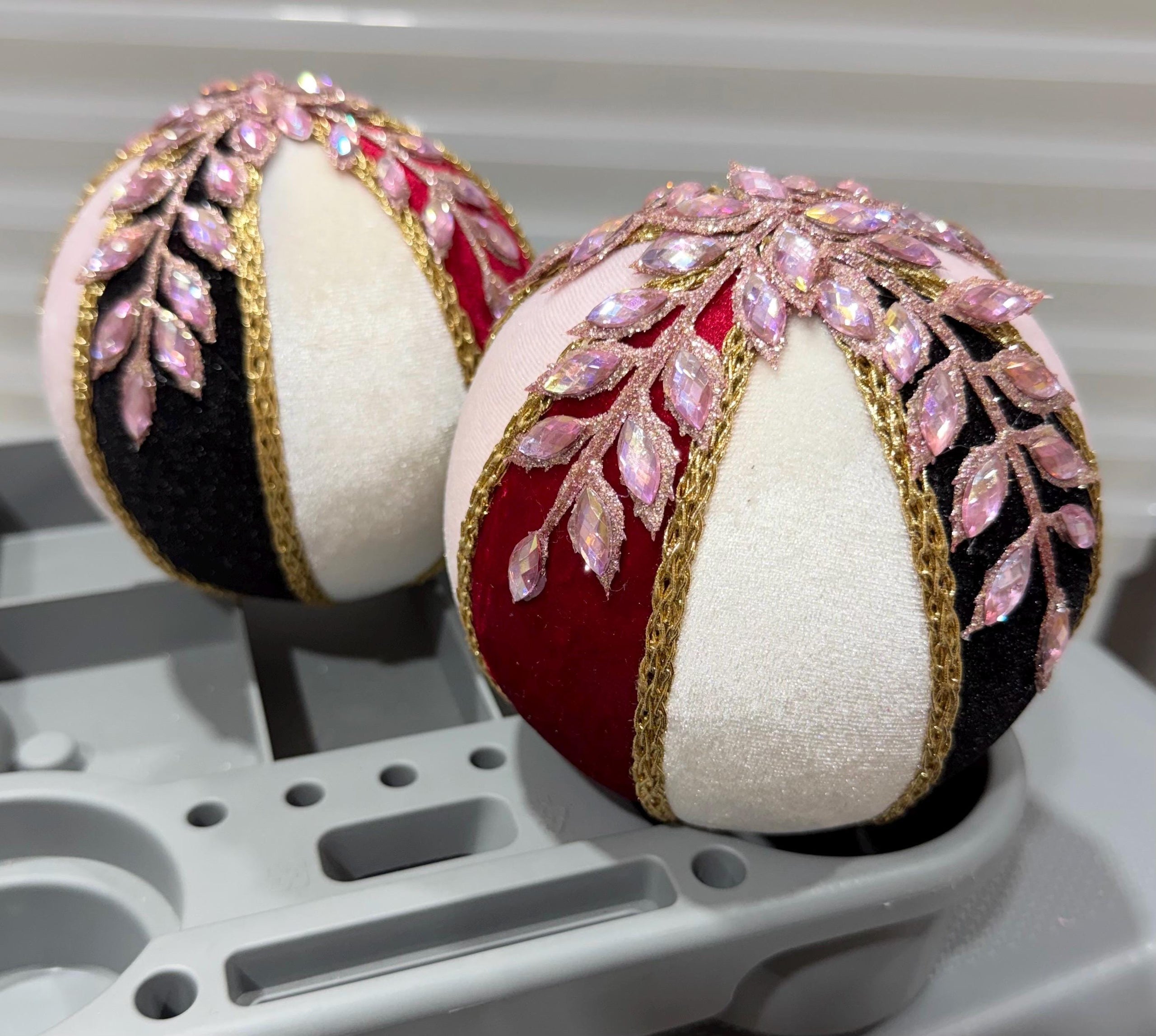 Set of Ornaments Jeweled~ Deep Red White Black Gold