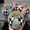 4 Ornaments Jeweled~ Black White Harlequin