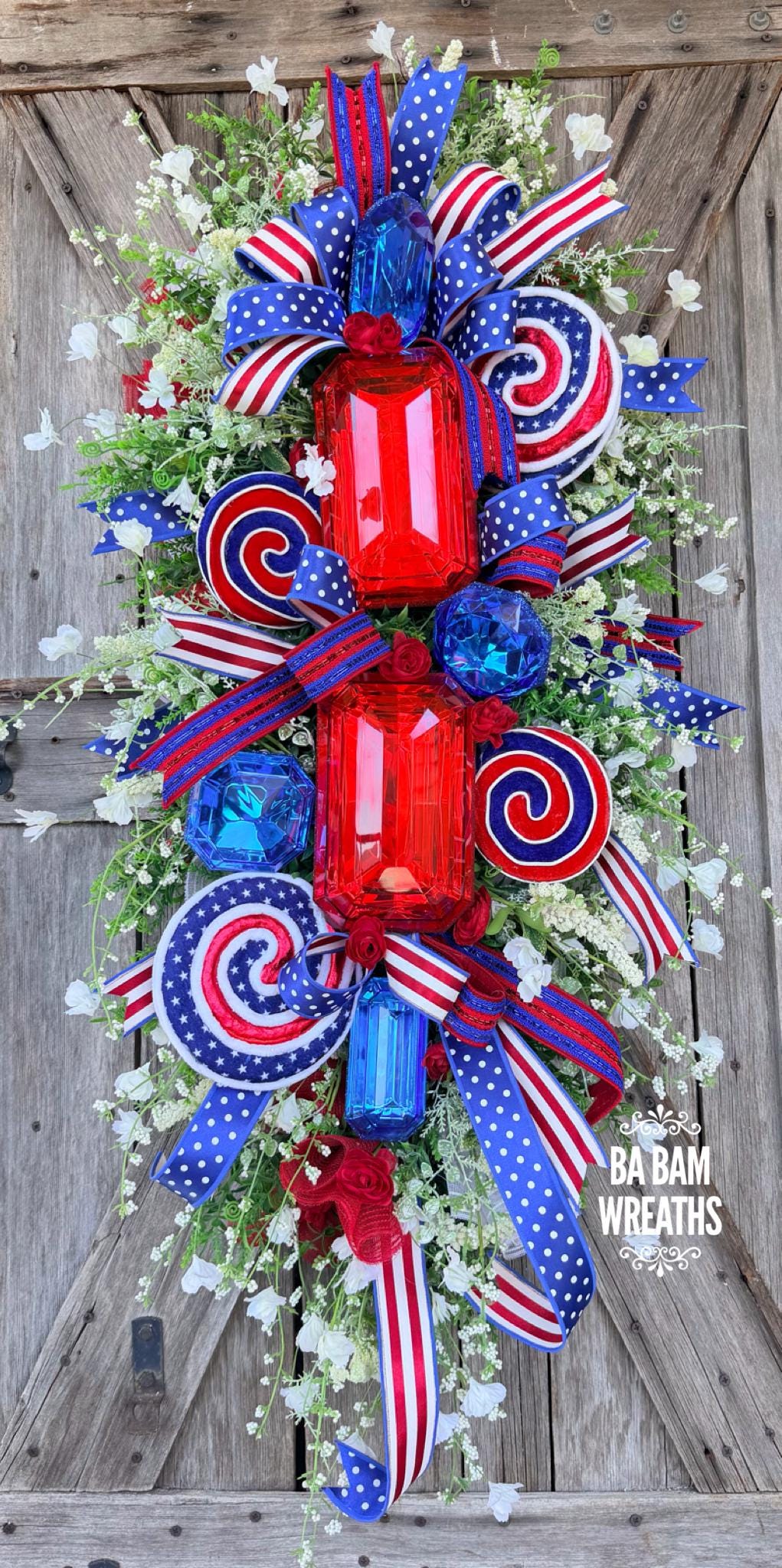 Patriotic Wreath for Front Door - Patriotic Swag - Summer Wreath - Front Door Wreaths