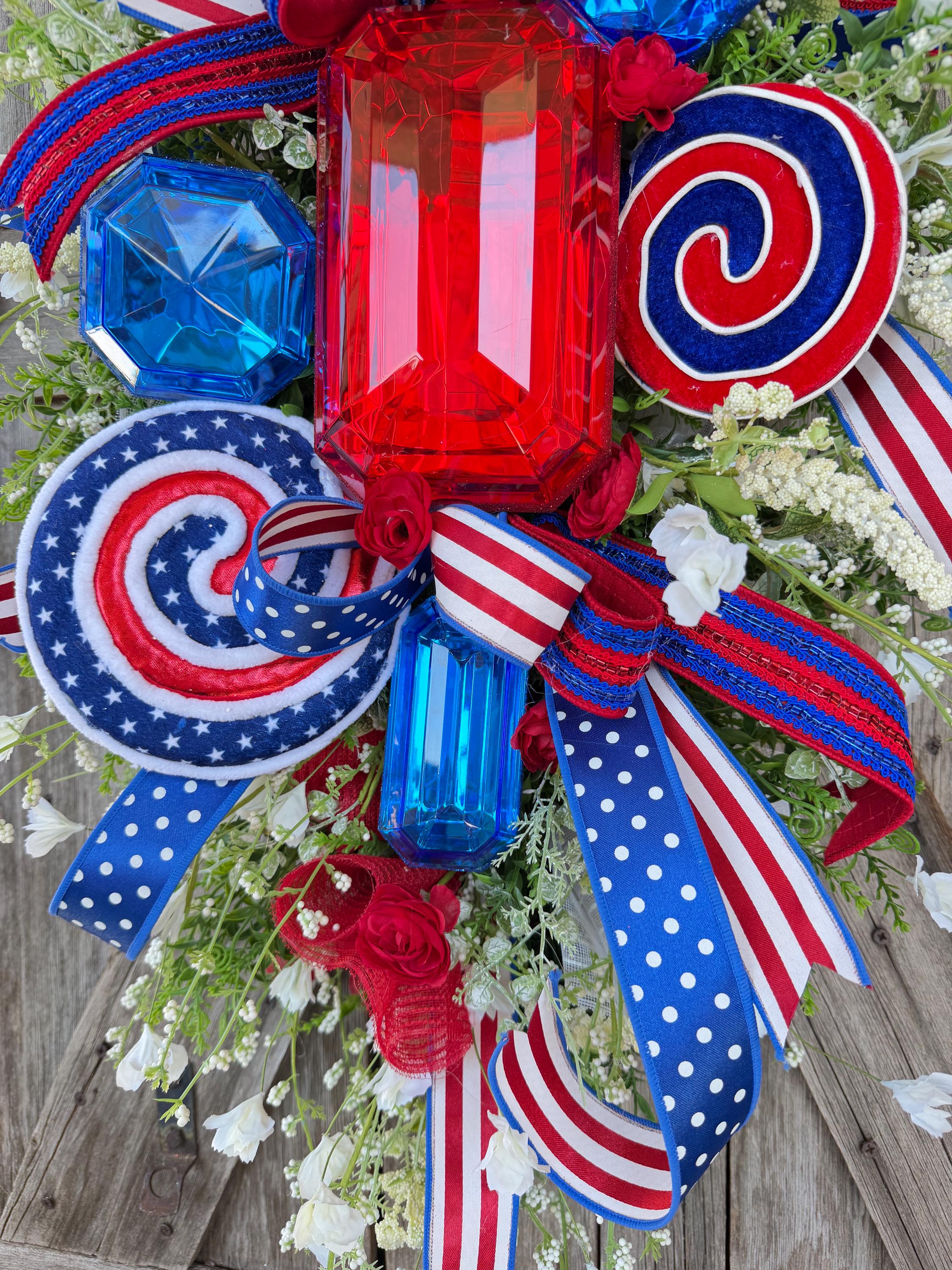 Patriotic Wreath for Front Door - Patriotic Swag - Summer Wreath - Front Door Wreaths