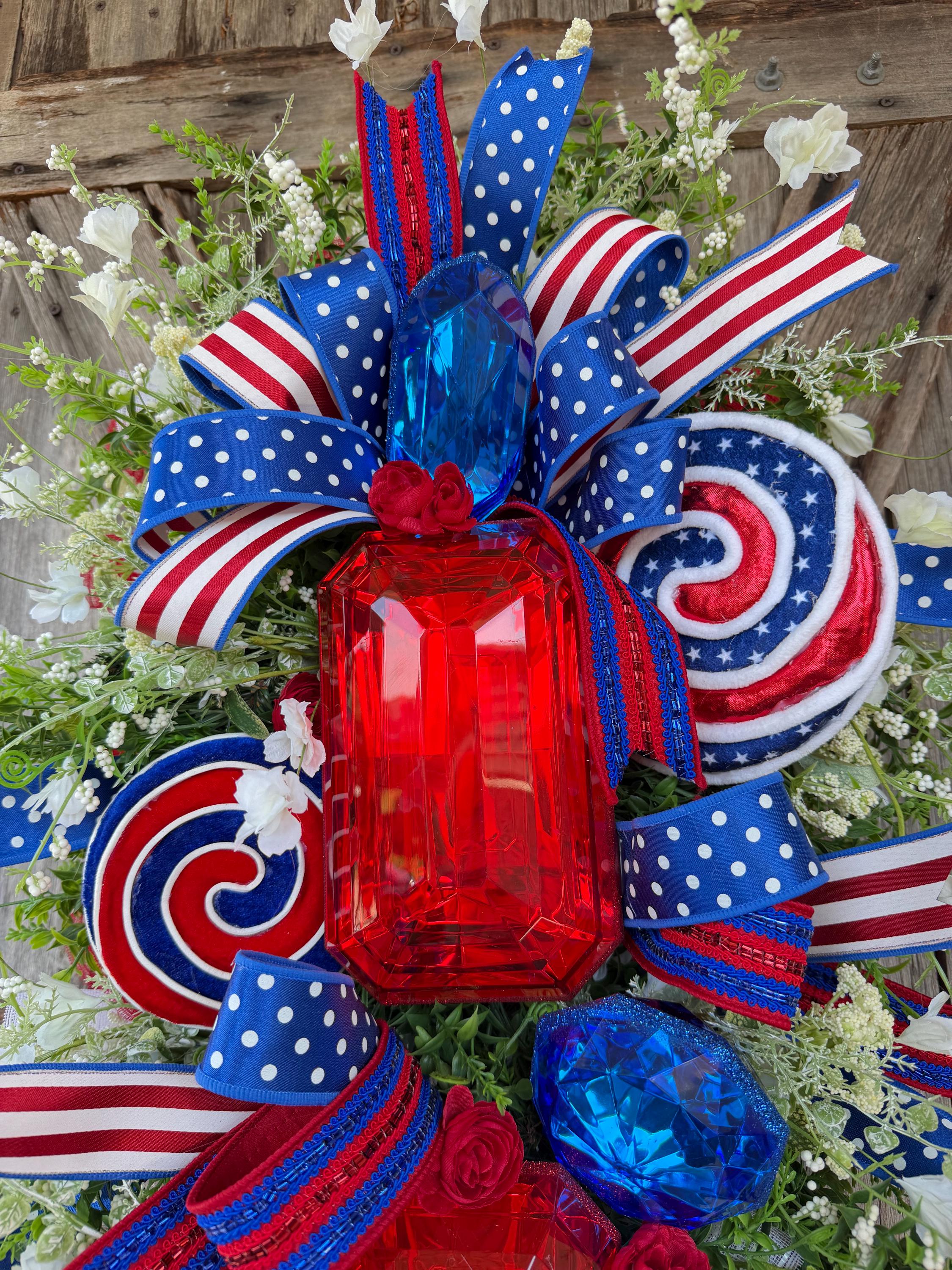 Patriotic Wreath for Front Door - Patriotic Swag - Summer Wreath - Front Door Wreaths