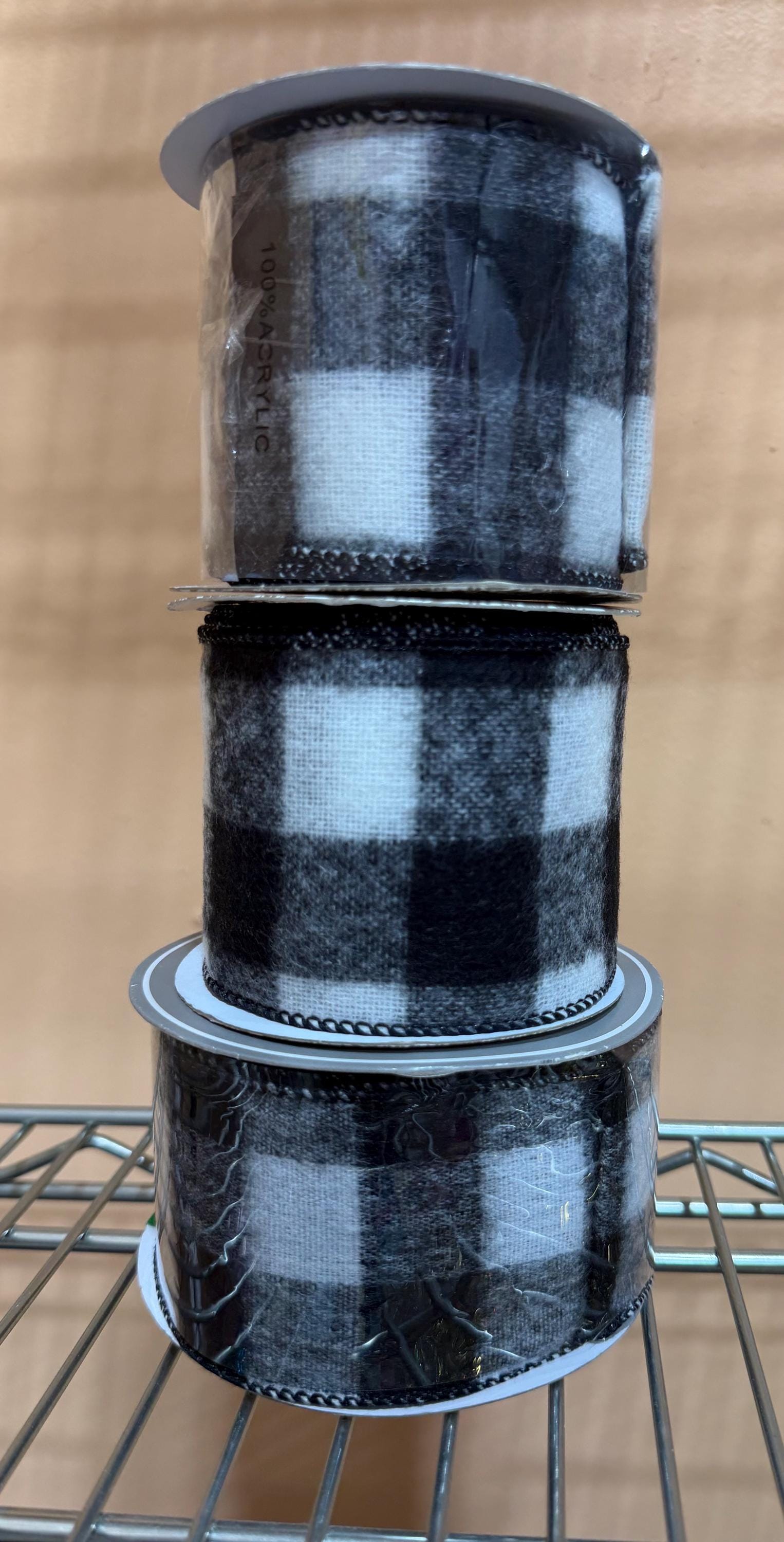3 Rolls Black White Check Ribbon~ Jackie, Warehouse Sale