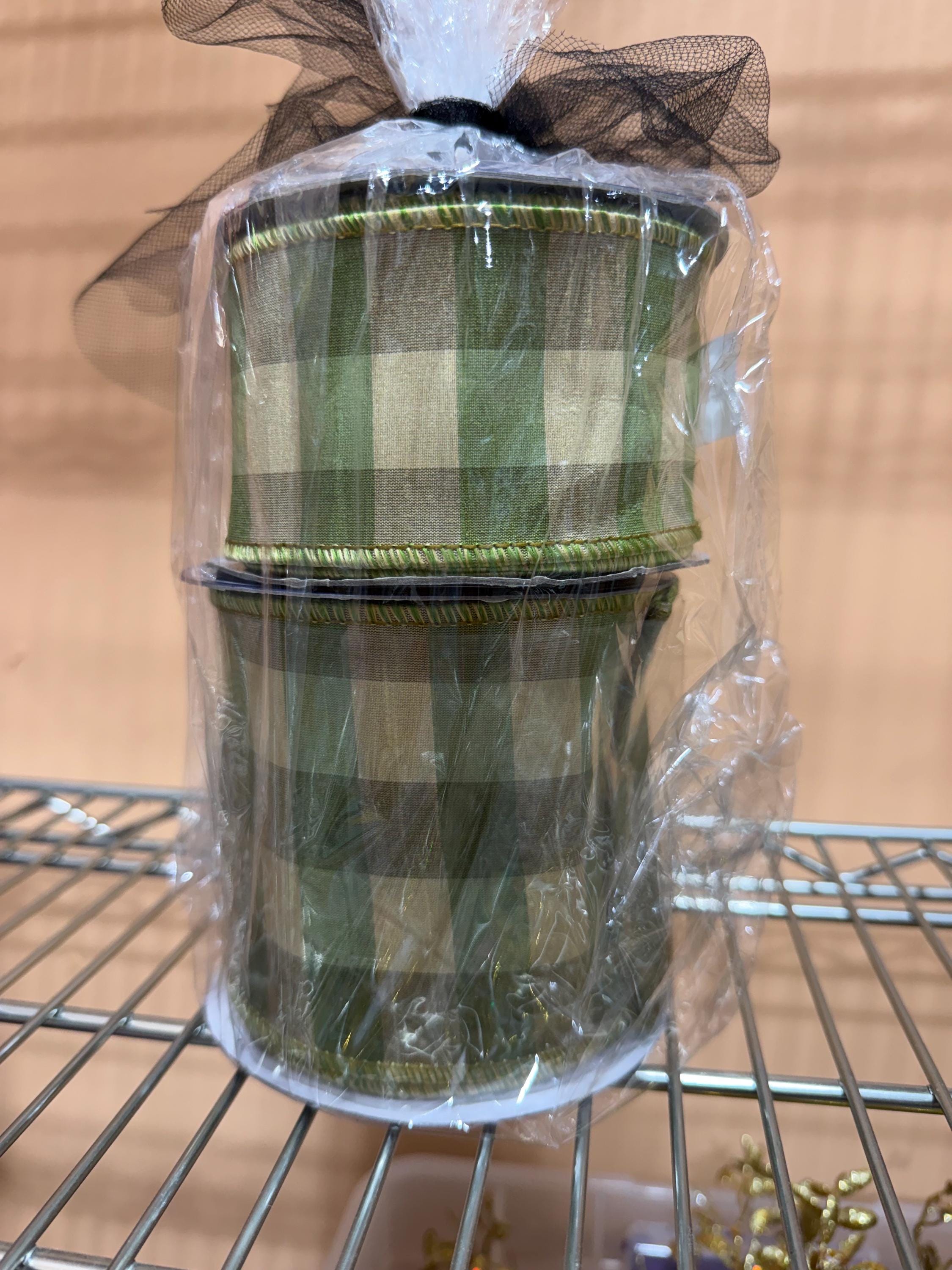 Rolls of Green Cream Check Craftex Ribbon~ Jackie, Warehouse Sale