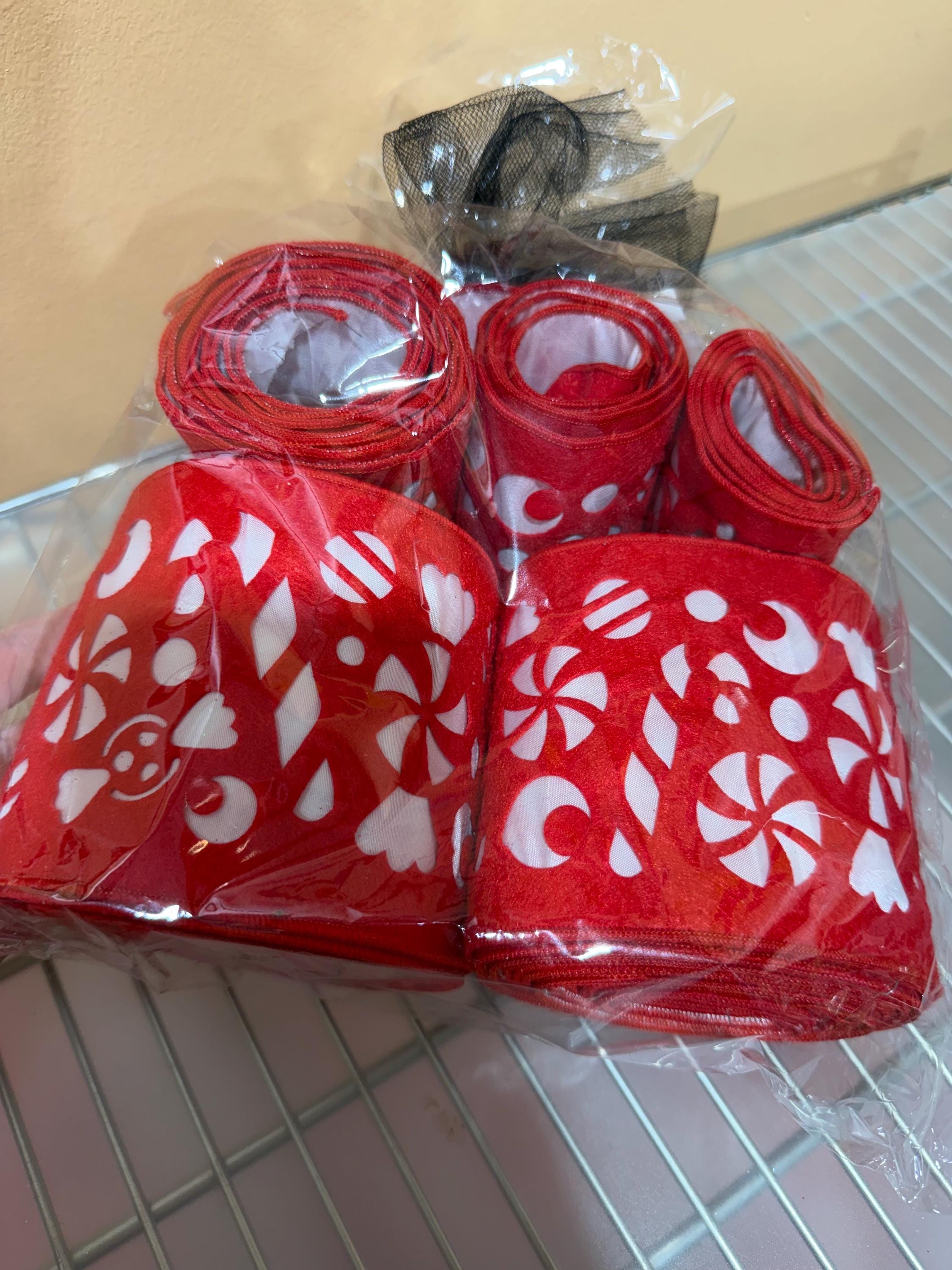Rolls of Red White Peppermint Ribbon~ Jackie, Warehouse Sale