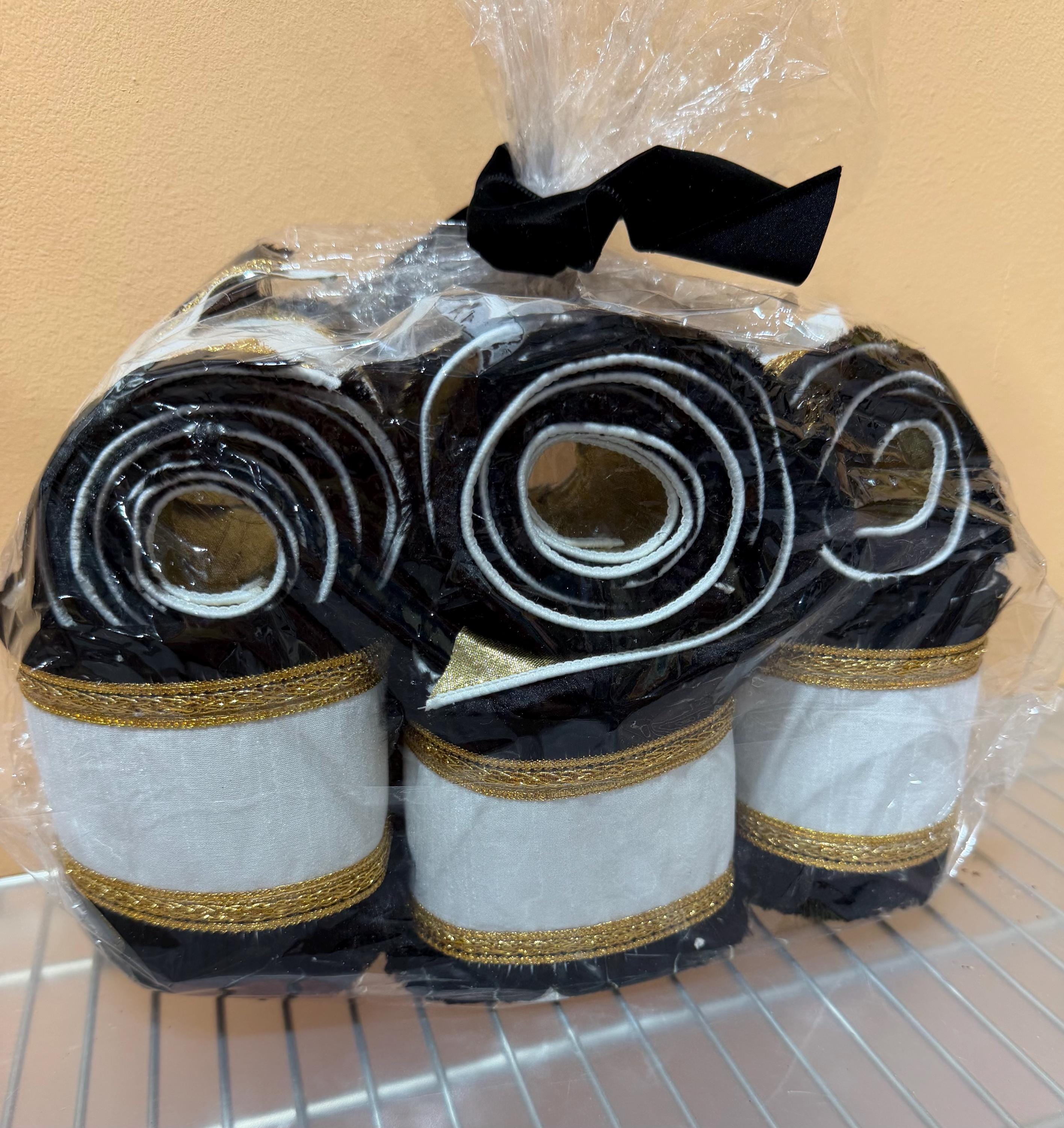 Black White Gold Fringe Farrisilk Ribbon~ Jackie, Warehouse Sale