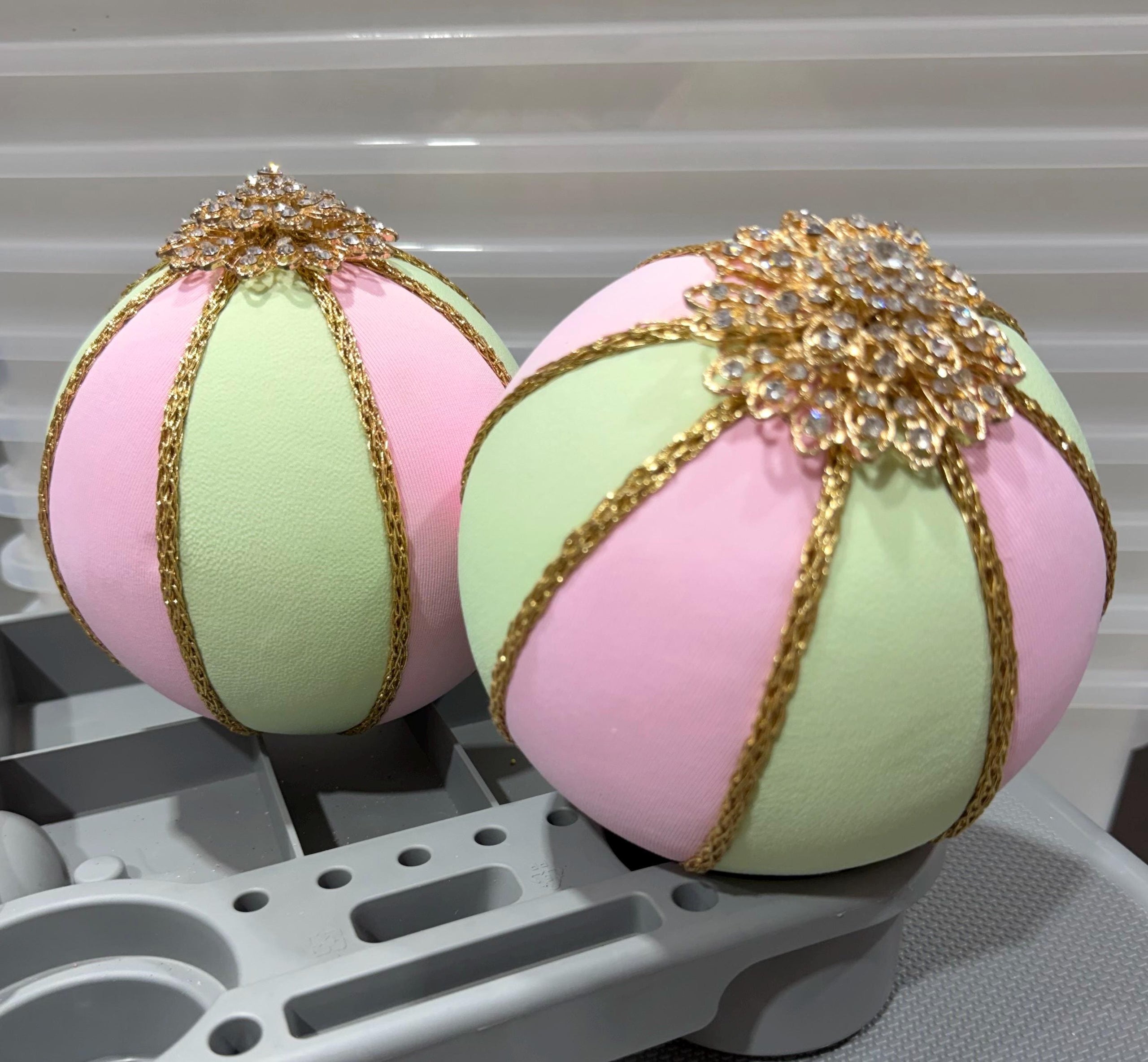 Set of Large Ornaments Jeweled~ Mint Pink