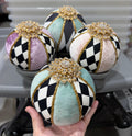 4 Ornaments Jeweled~ Black White Harlequin