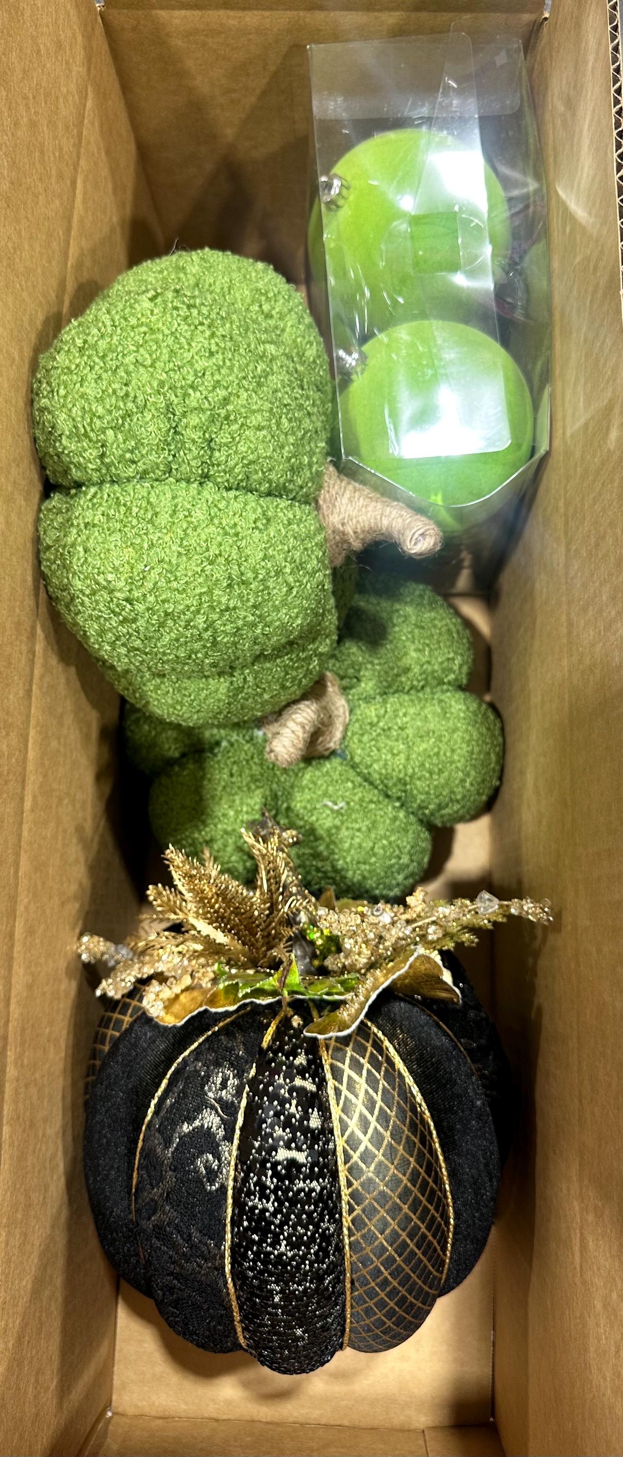 Box of Green, Black and Gold Pumpkins