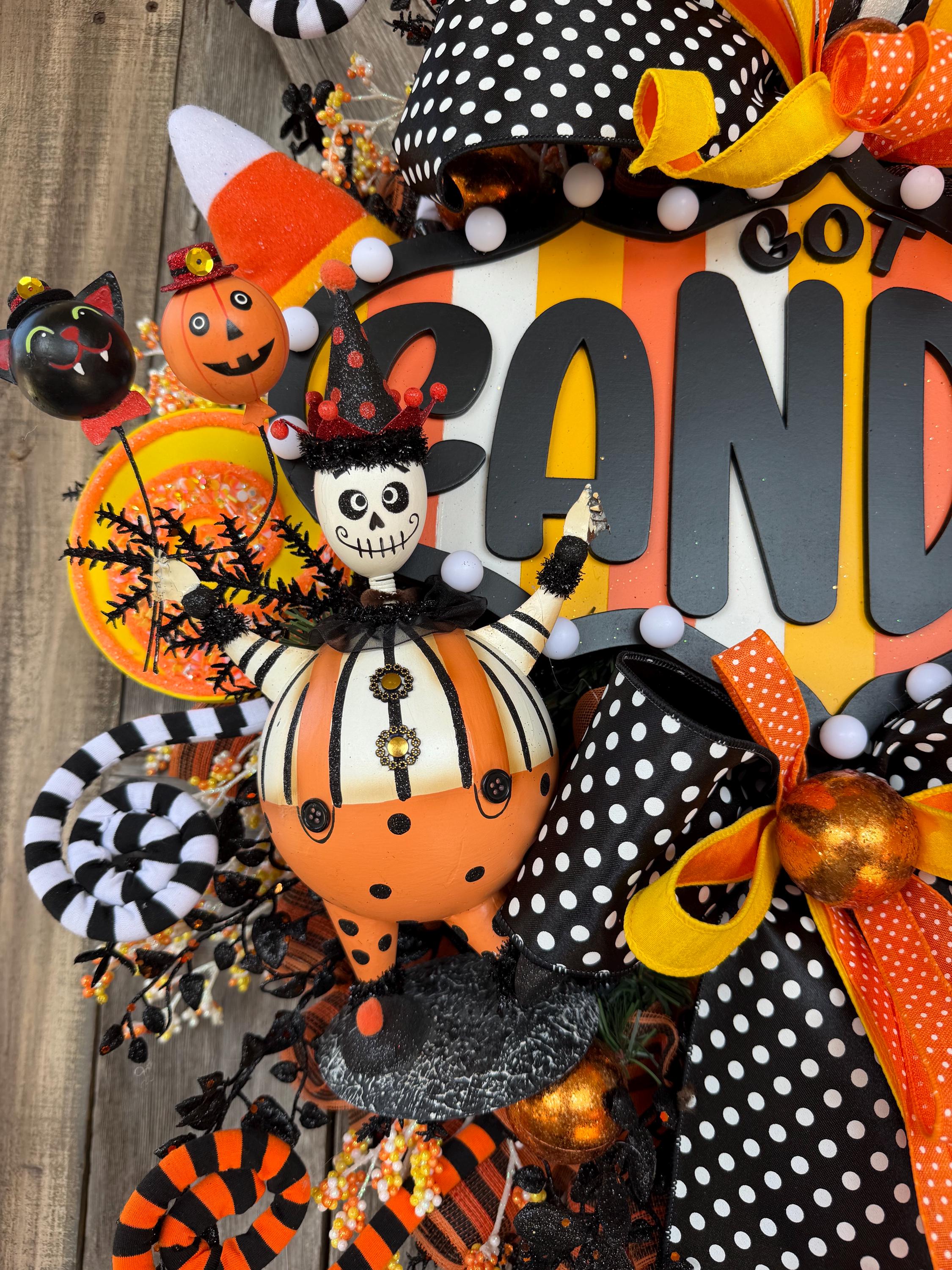 Candy Wreath, Circus Decor, Halloween Wreath, Halloween Decor, Halloween Door Hanging