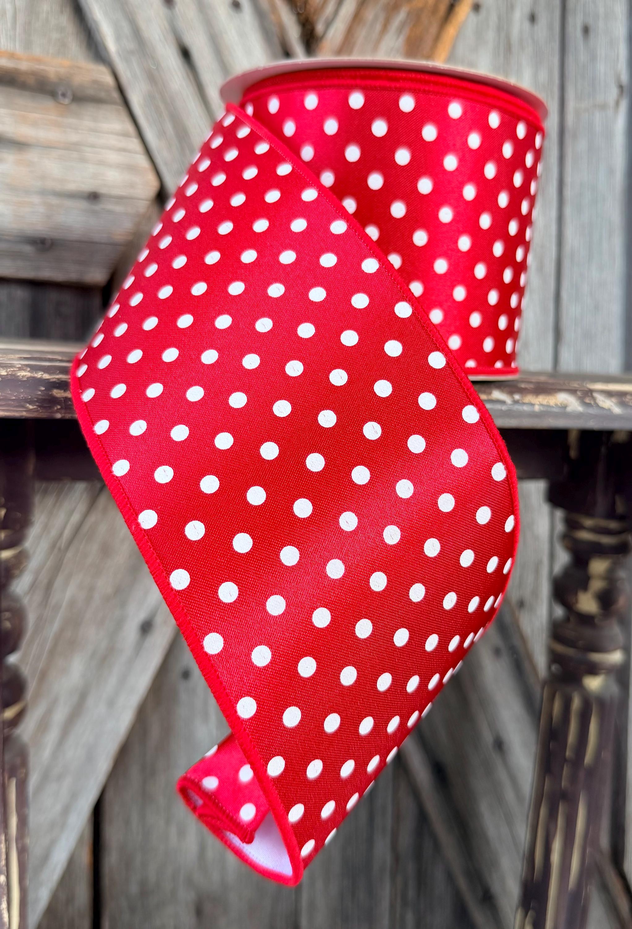 Red White Polka Dot Delixe Wired Ribbon 4 Inch