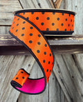 Orange Black Polka Dot with Hot Pink Back Deluxe Wired Ribbon 1.5 Inch