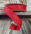 Red Glitteted Deluxe Wired Ribbon 7/8 Inch