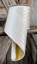White Gold Velvet Delixe Wired Ribbon 4 Inch