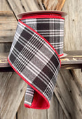 Red White Black Plaid Deluxe Wired Ribbon 4 Inch