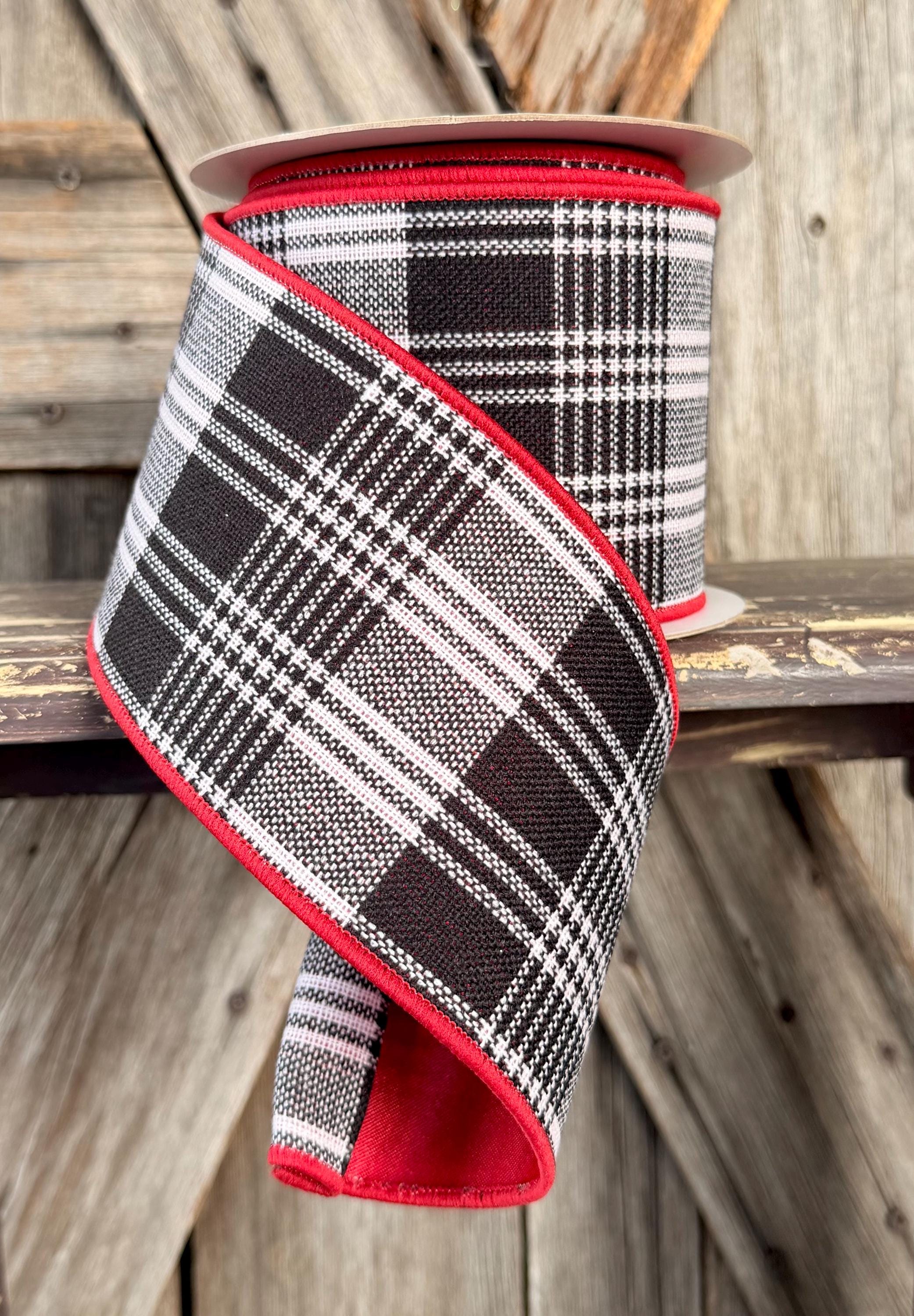Red White Black Plaid Deluxe Wired Ribbon 4 Inch