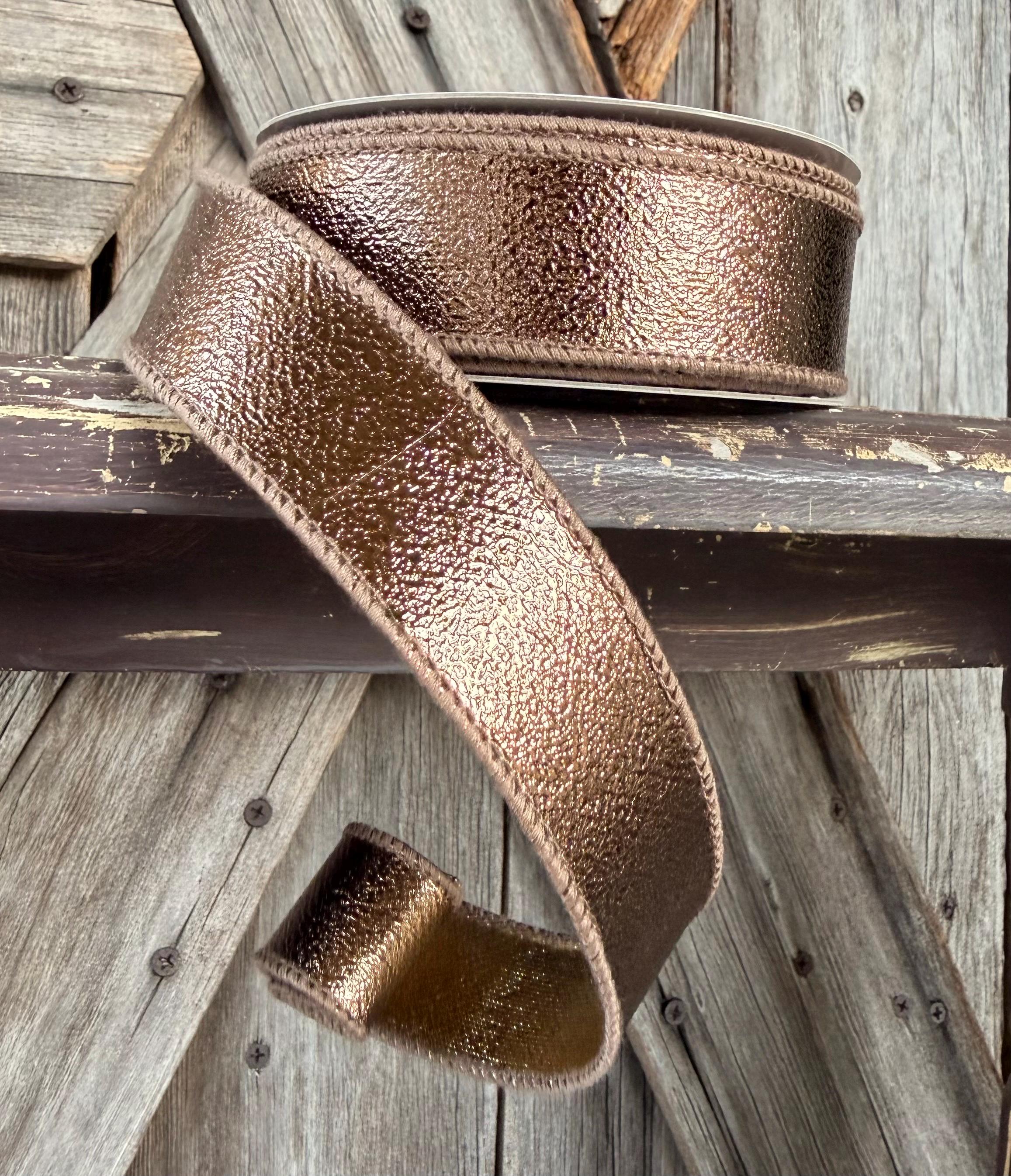 Shiny Copper Gold Deluxe Wired Ribbon 1 Inch