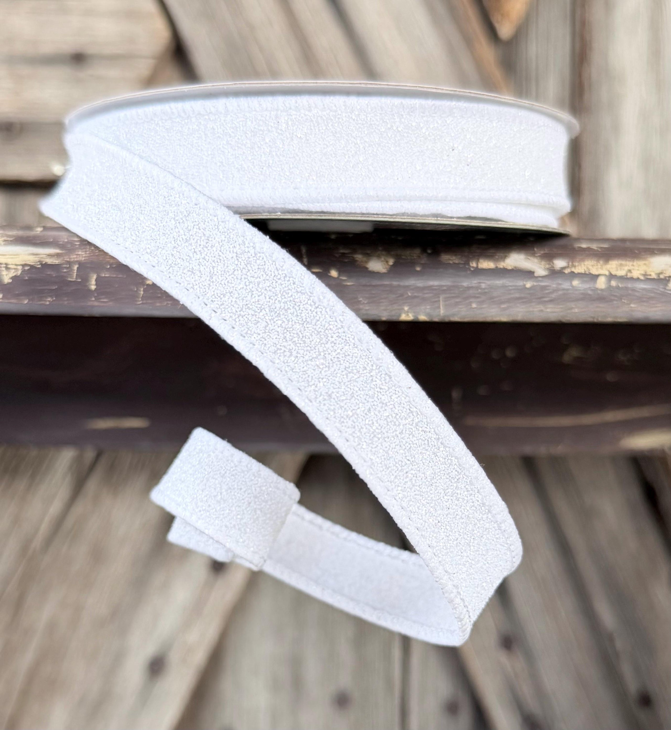 White Fine Glitter Wired Ribbon 5/8 Inch