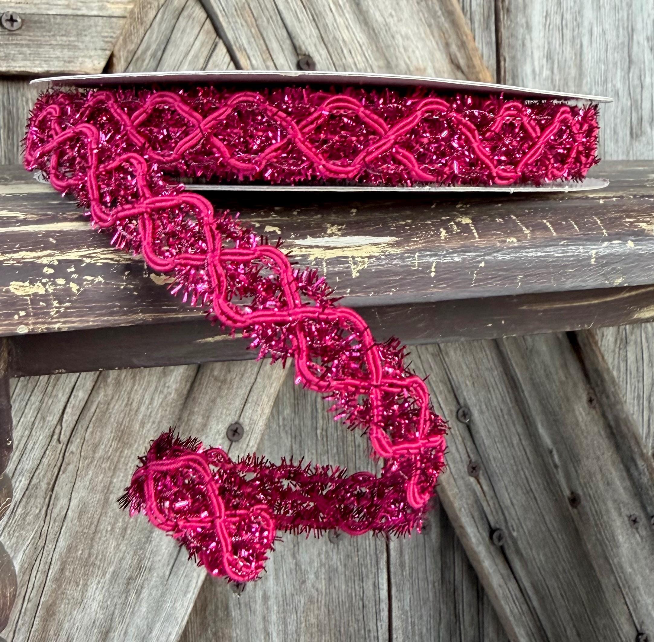 Fushia Tinsel Weave Wired Ribbon 5/8 Inch