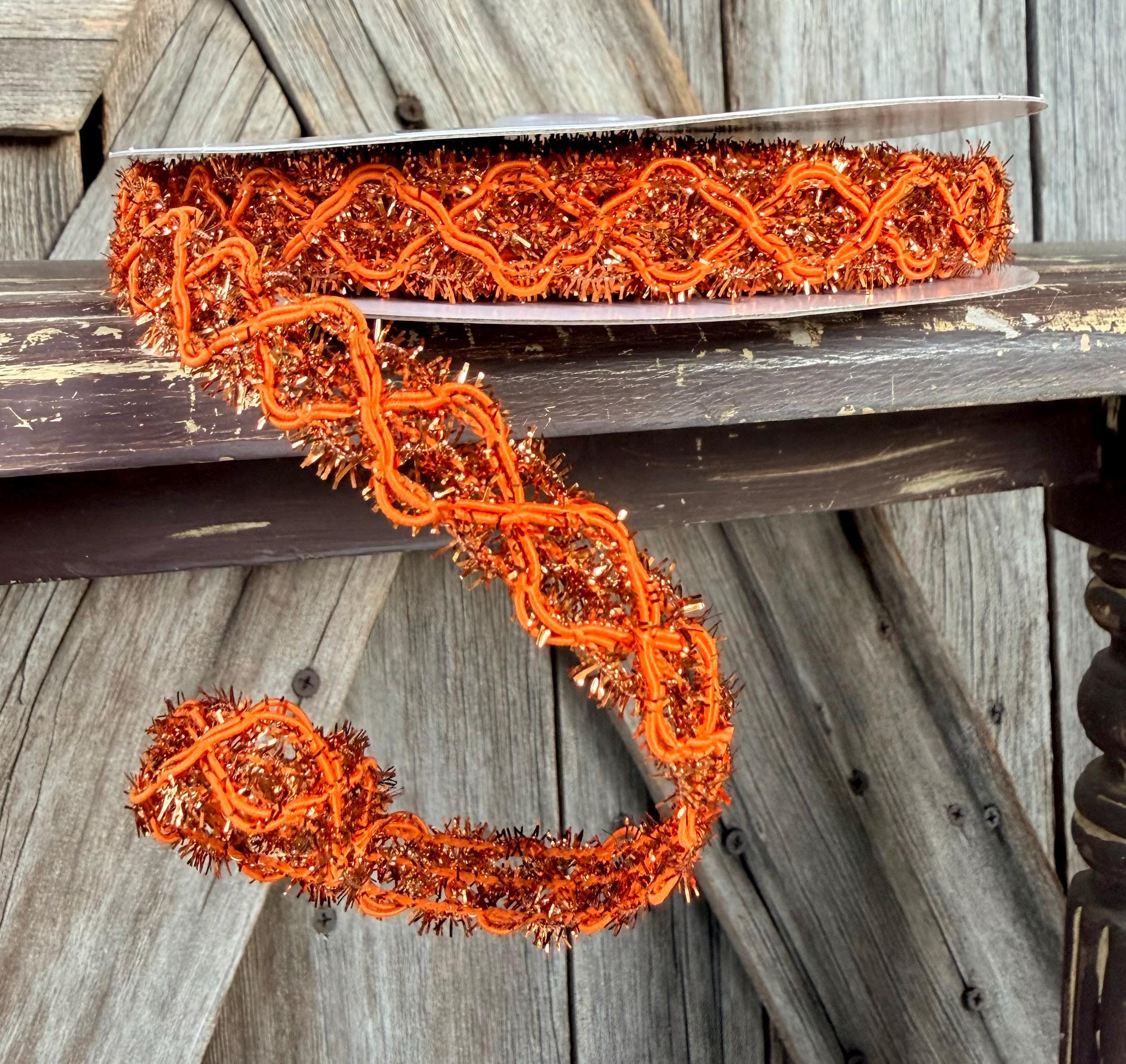 Orange Tinsel Weave Wired Ribbon 5/8 Inch