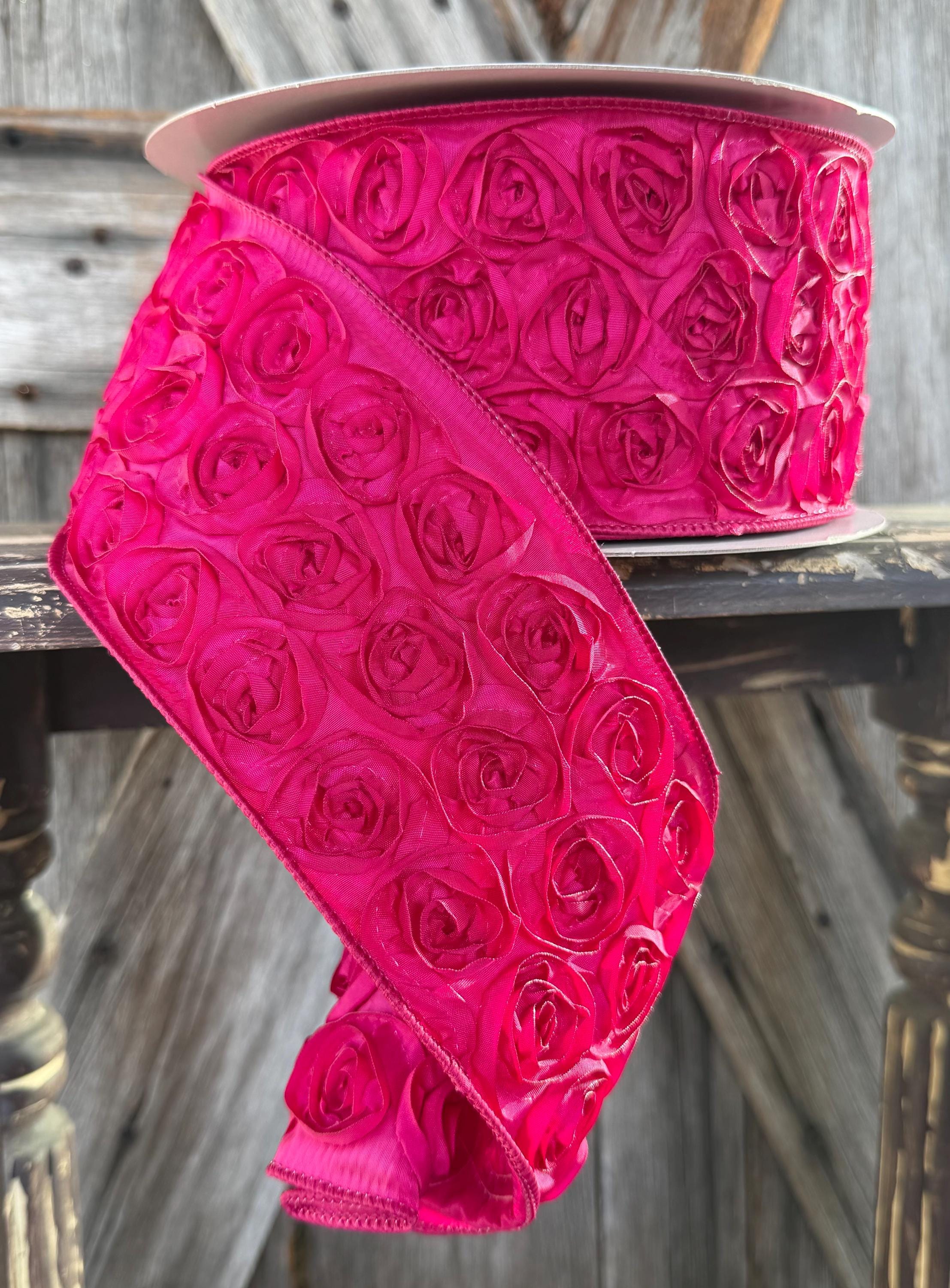 Hot Pink Rosette Wired Ribbon 4 Inch