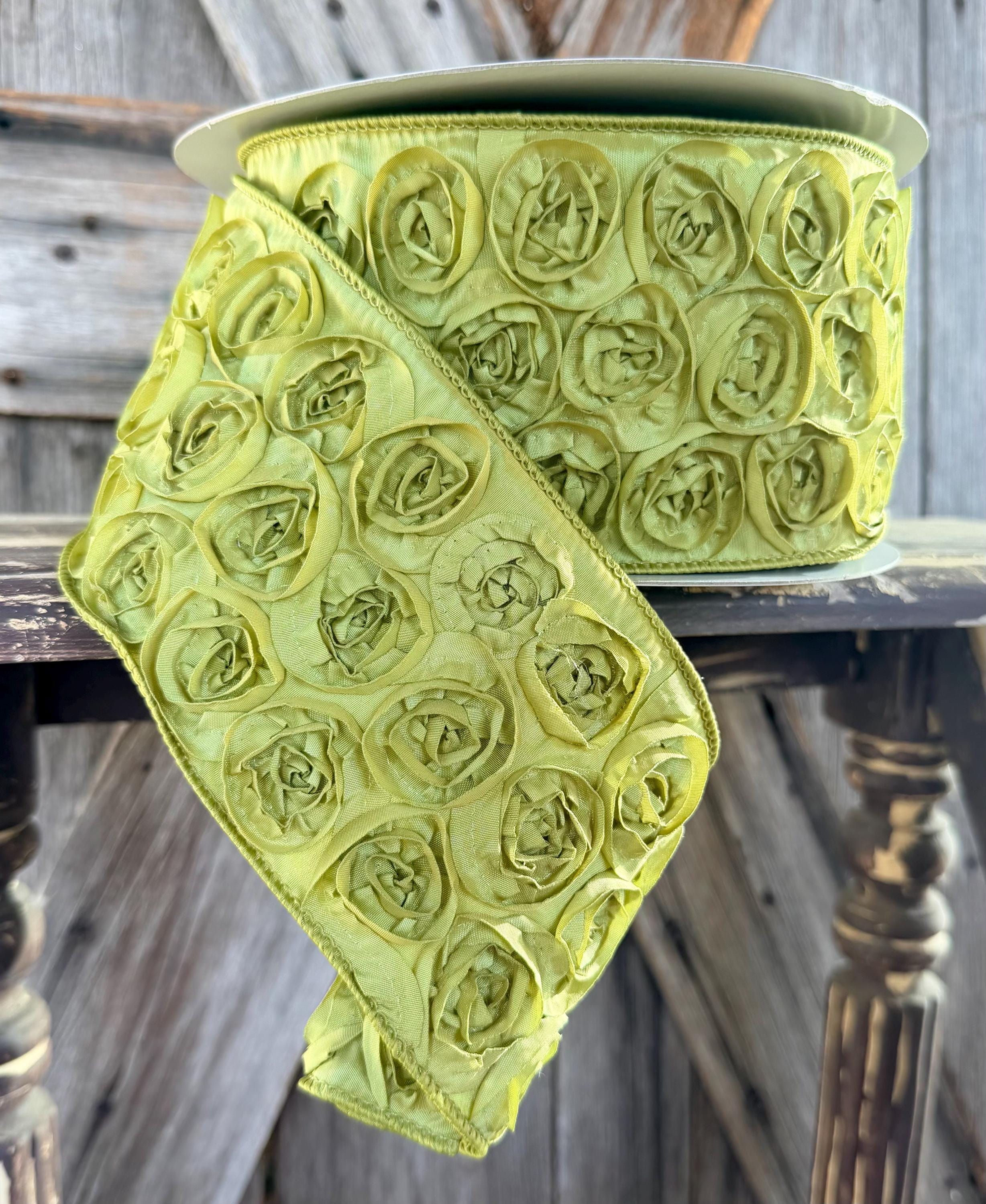 Green Rosette Wired Ribbon 4 Inch