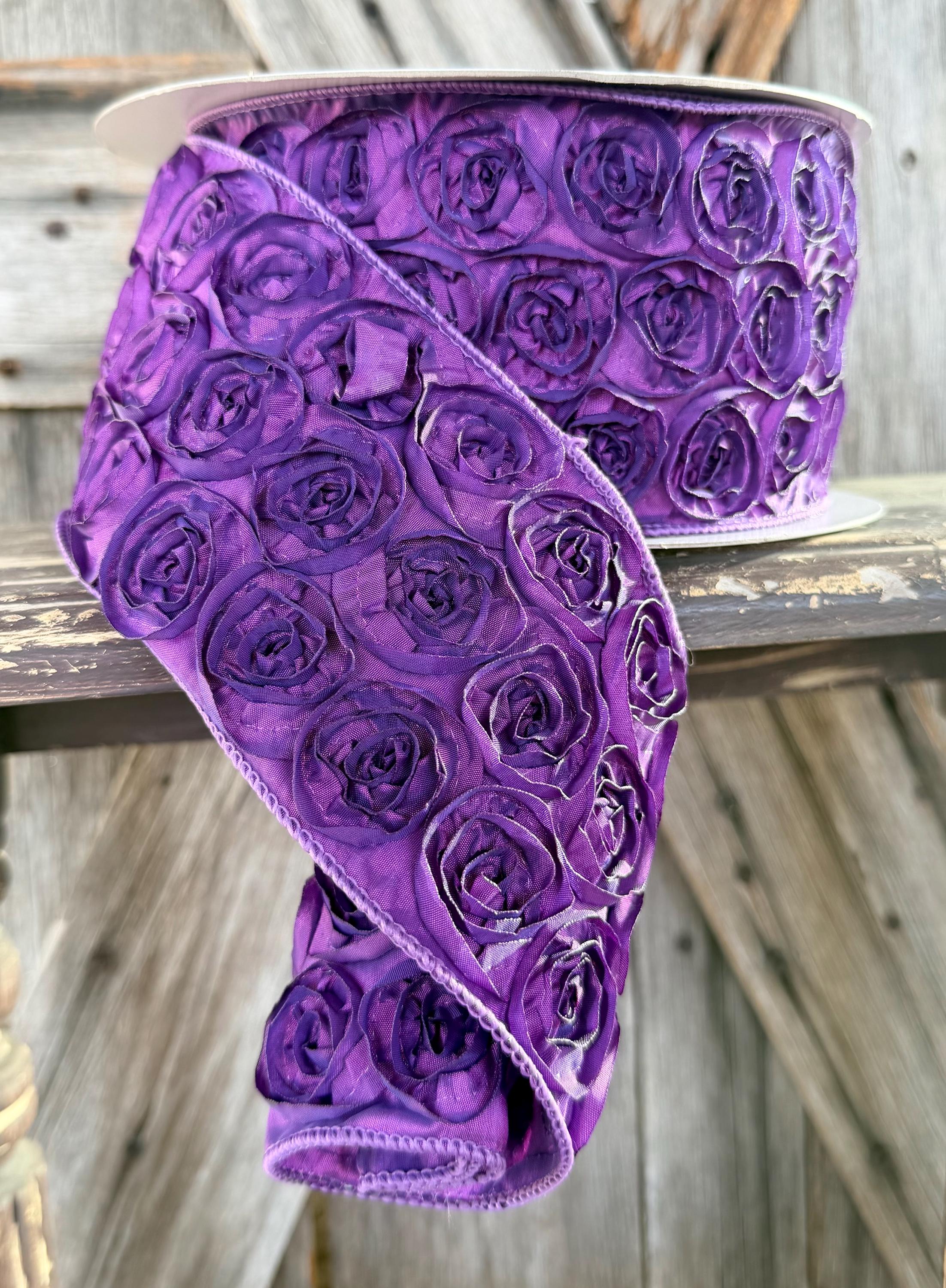 Purple Rosette Wired Ribbon 4 Inch