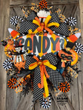 Candy Wreath, Circus Decor, Halloween Wreath, Halloween Decor, Halloween Door Hanging