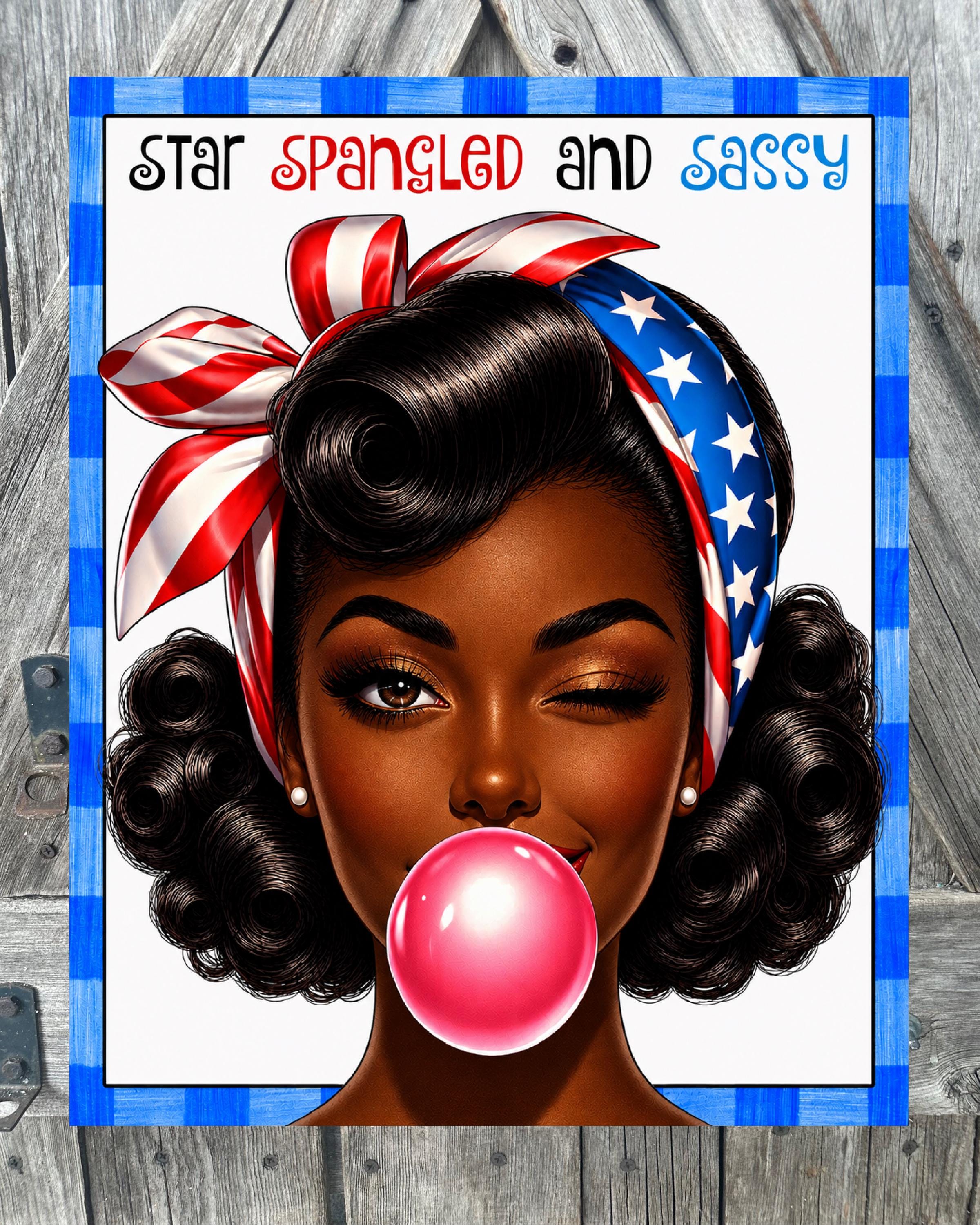 Star Spangled and Sassy, Black Art, Summer Sign, Patriotic Decor