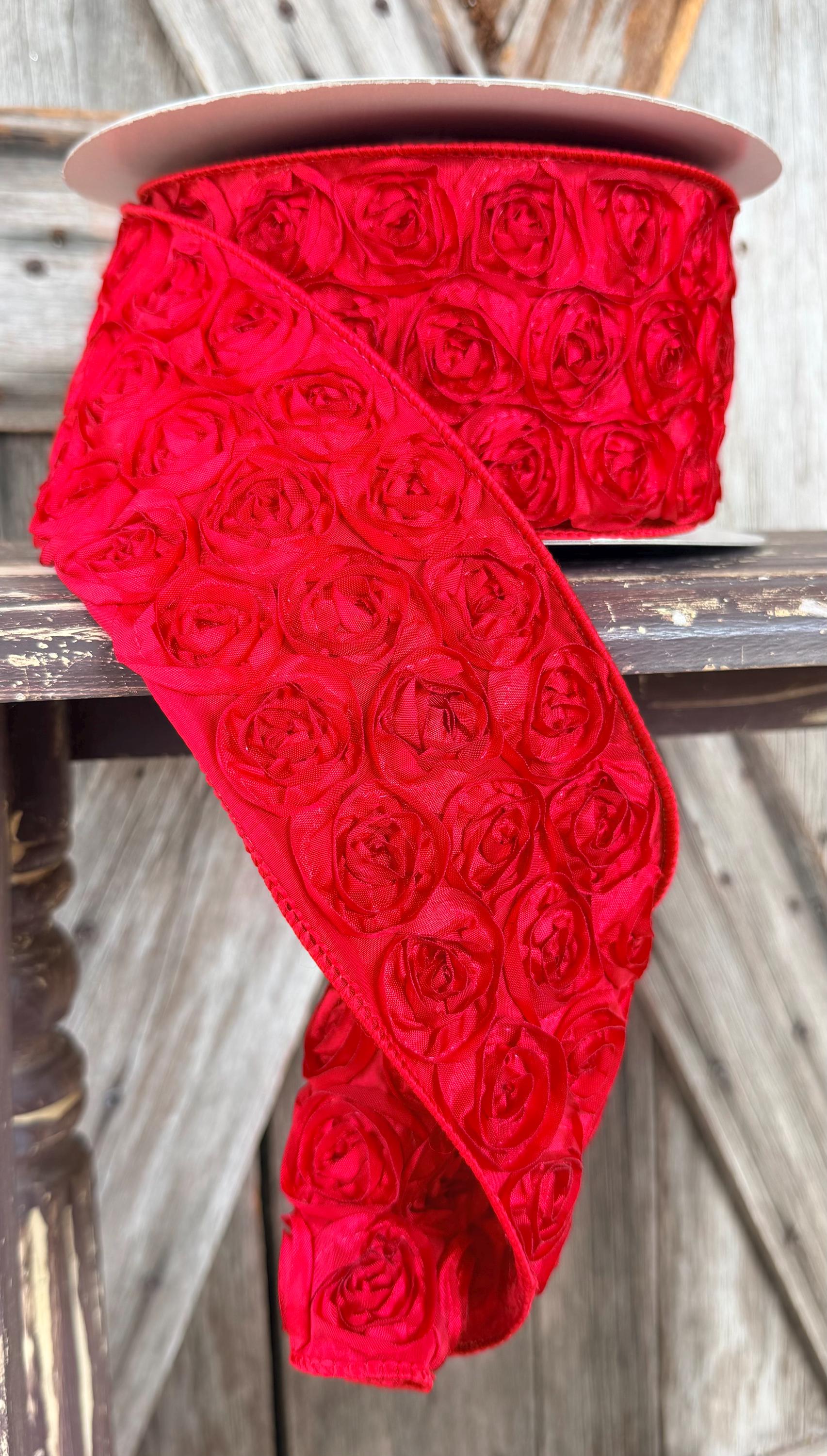 Red Rosette Wired Ribbon 4 Inch