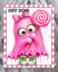 Hey Boo, Pink Ghost, Halloween Sign, Halloween Decor, Halloween Wall Art