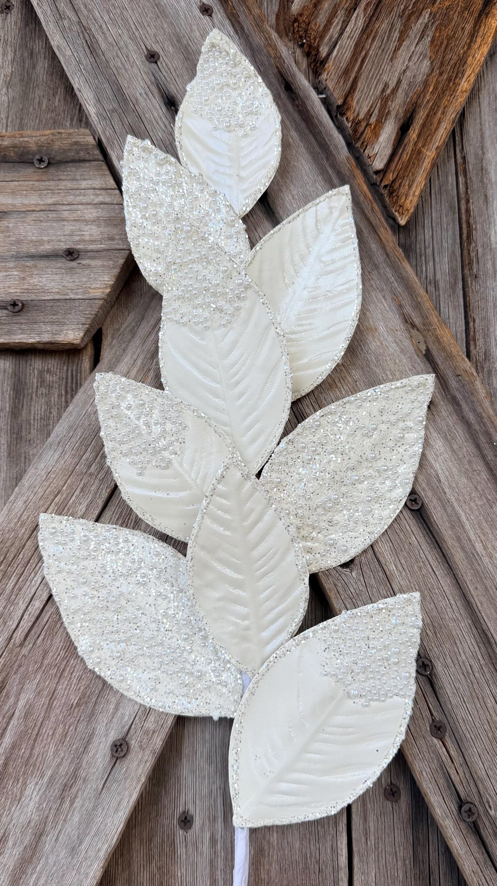 White Velvet Pearl Leaf Spray