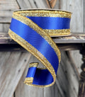 Royal Blue Gold Wired Ribbon 1.5 Inch