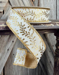 Ivory and Gold Vine Deluxe Wired Ribbon 1.5 Inch