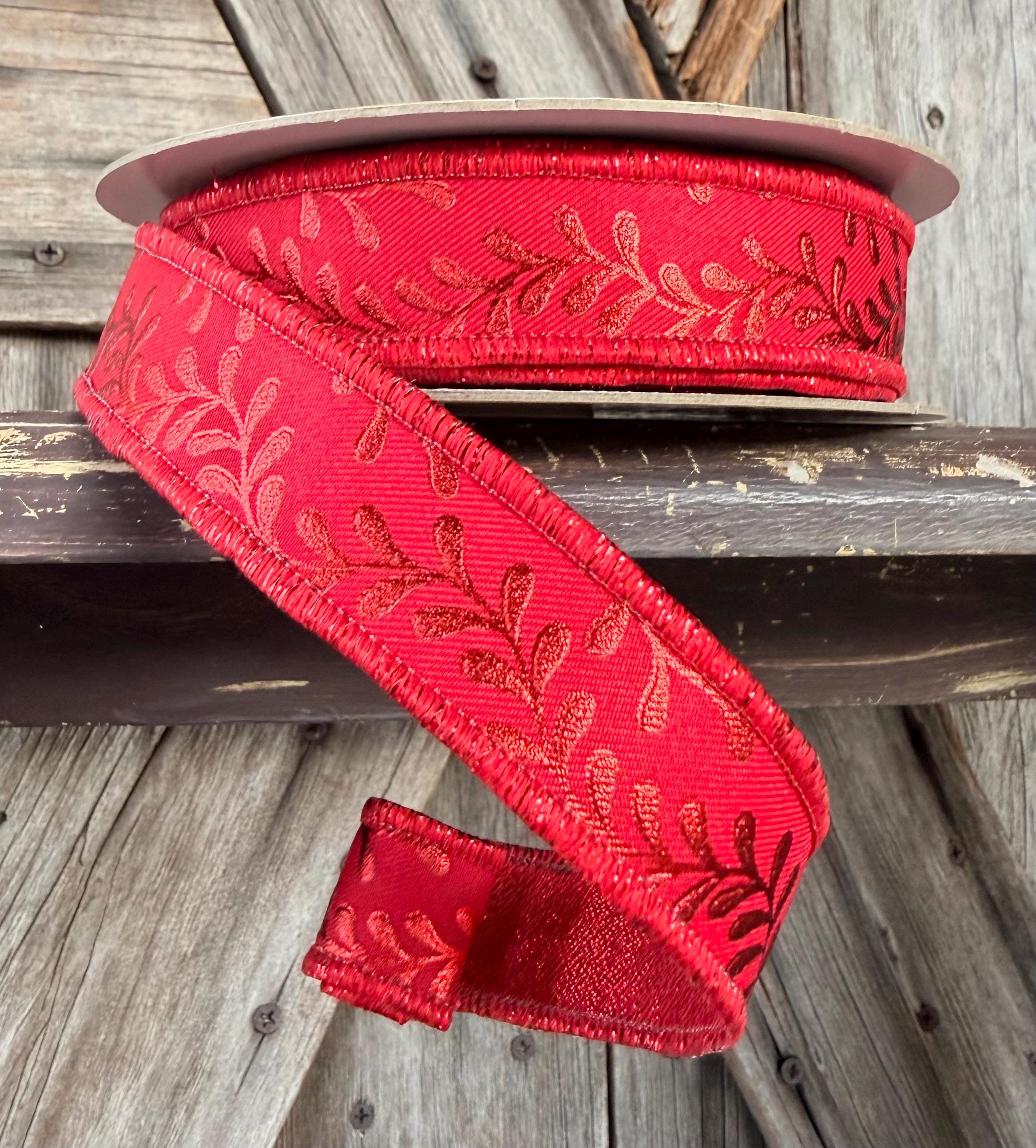 Red on Red Vine Deluxe Wired Ribbon 7/8 Inch